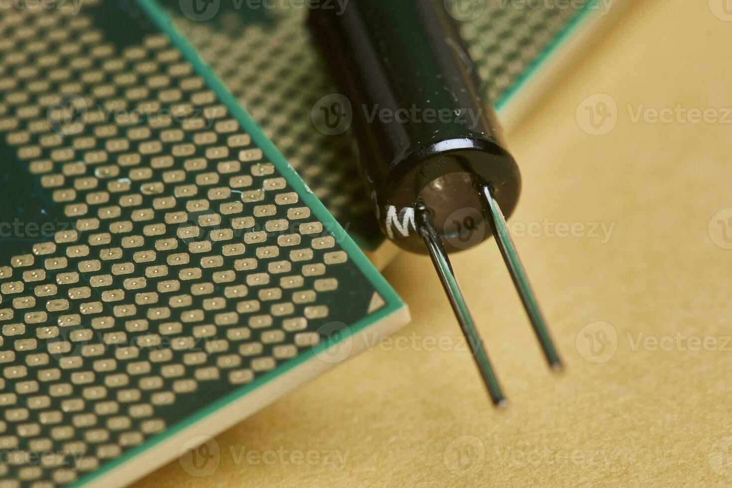 Macro-shot of computer microchip processor photo