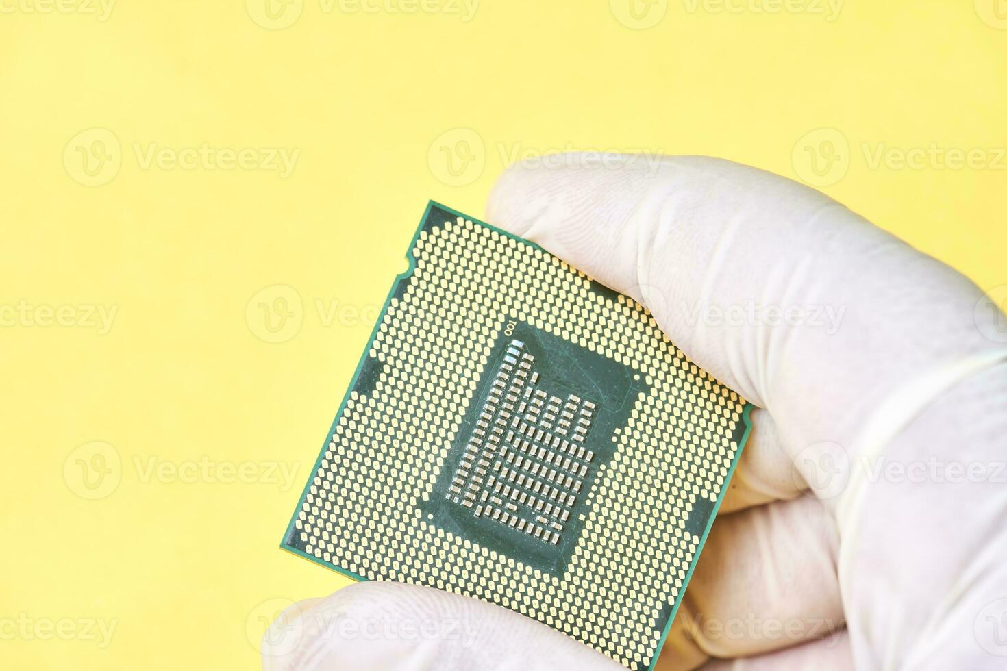 Macro-shot of computer microchip processor photo