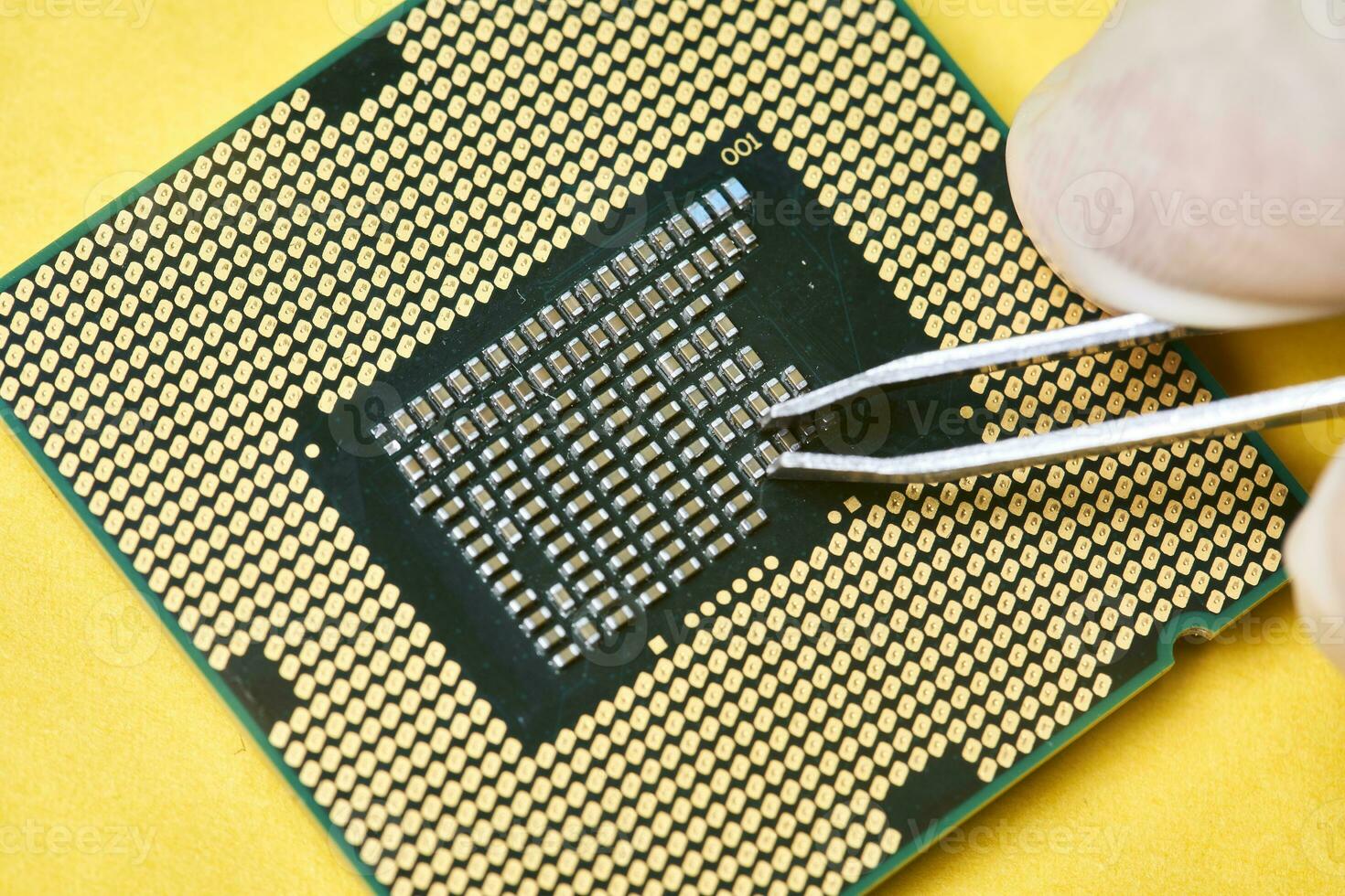 Macro-shot of computer microchip processor photo