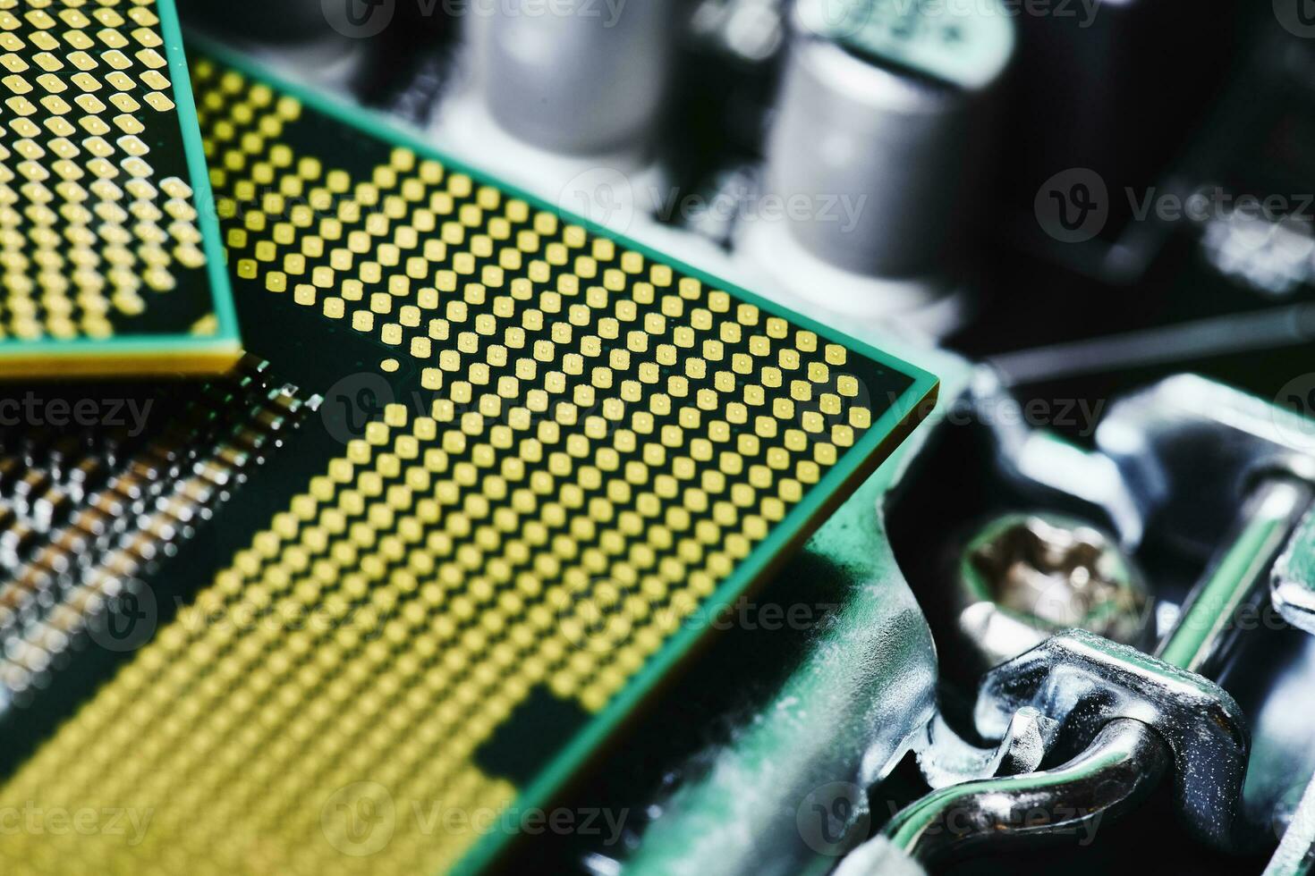 Macro-shot of computer microchip processor photo