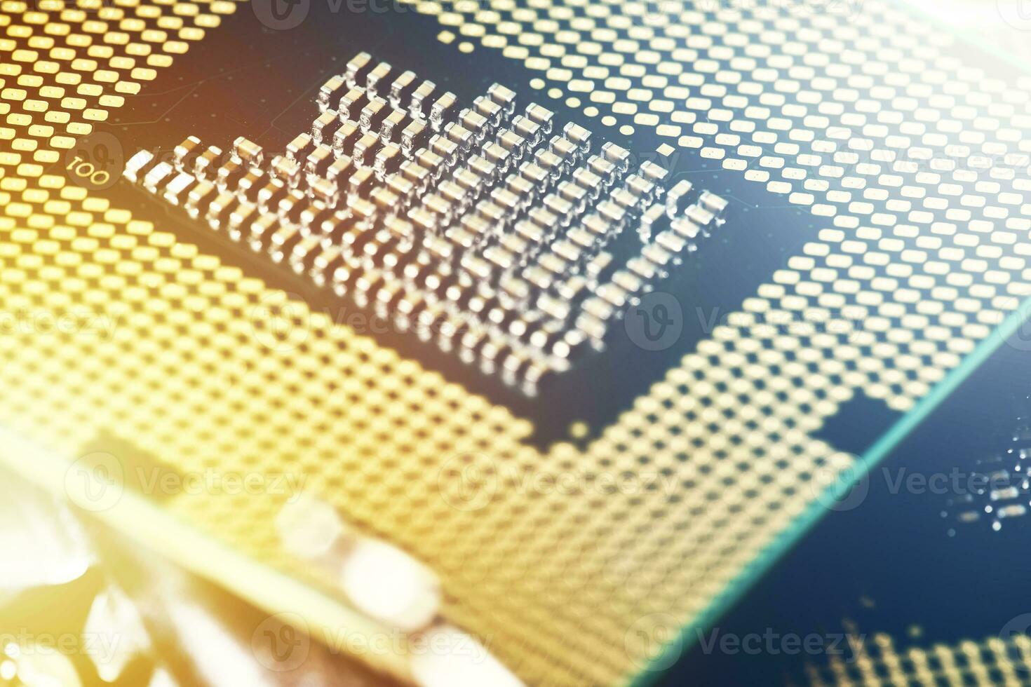 Macro-shot of computer microchip processor photo