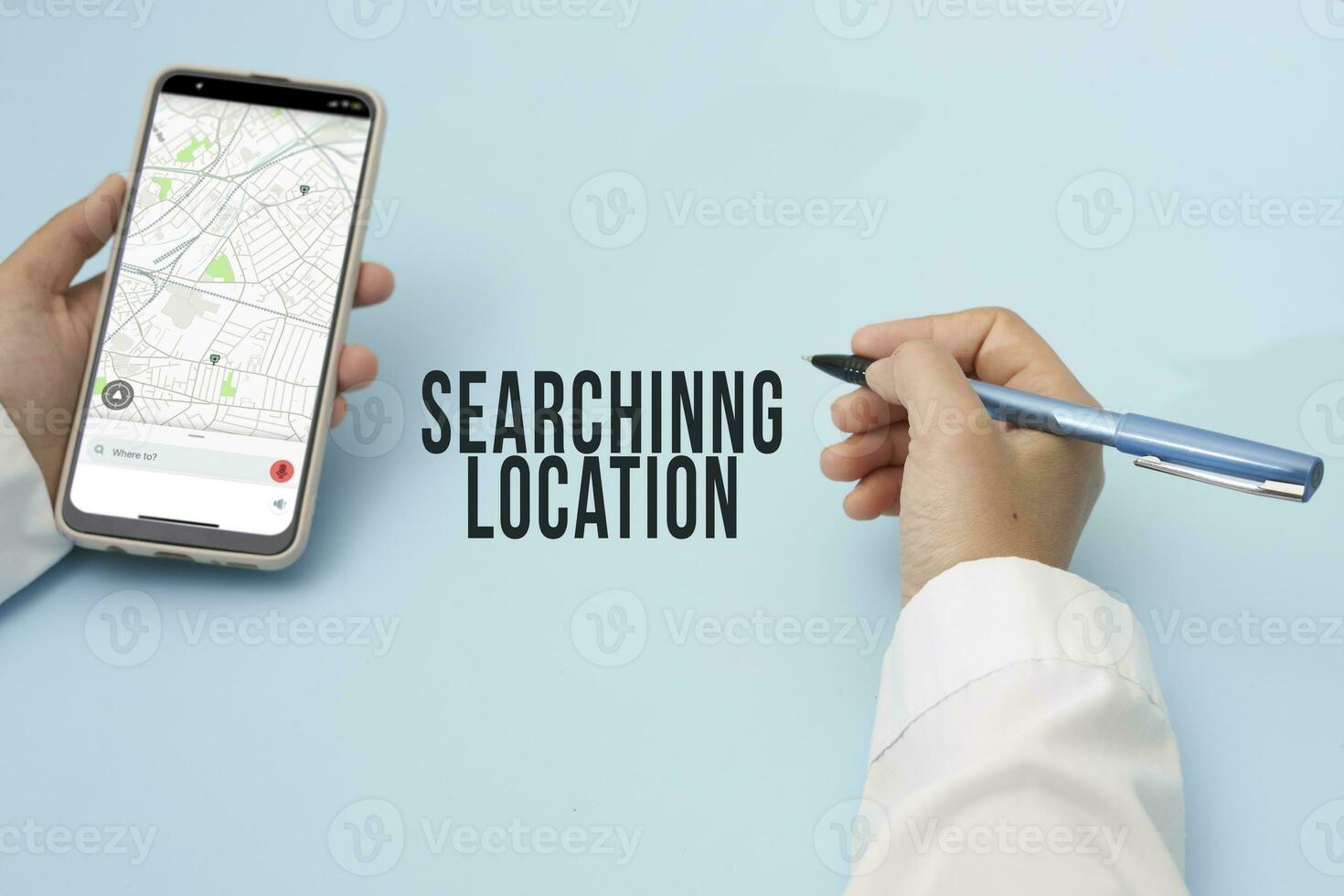 Searching location in with mobile phone digital gps map photo