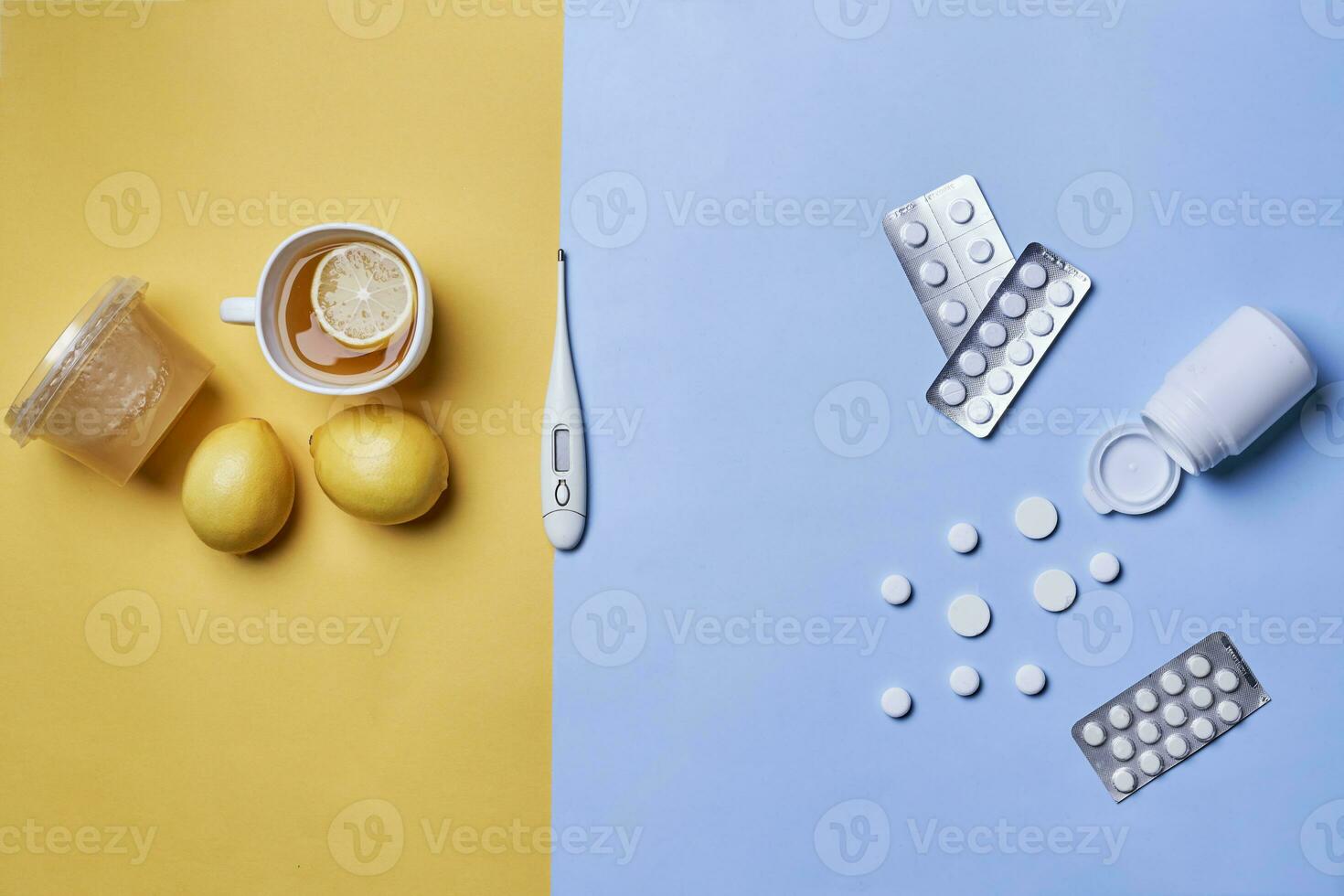 Natural medicine vs conventional medicine concept photo