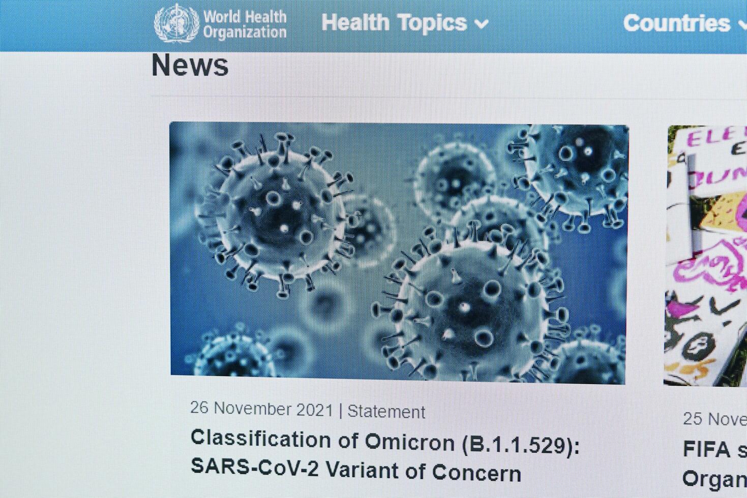 Tashkent, Uzbekistan - 27 November, 2021 WHO published first announcement about COVID-19 new variant called Omicron photo