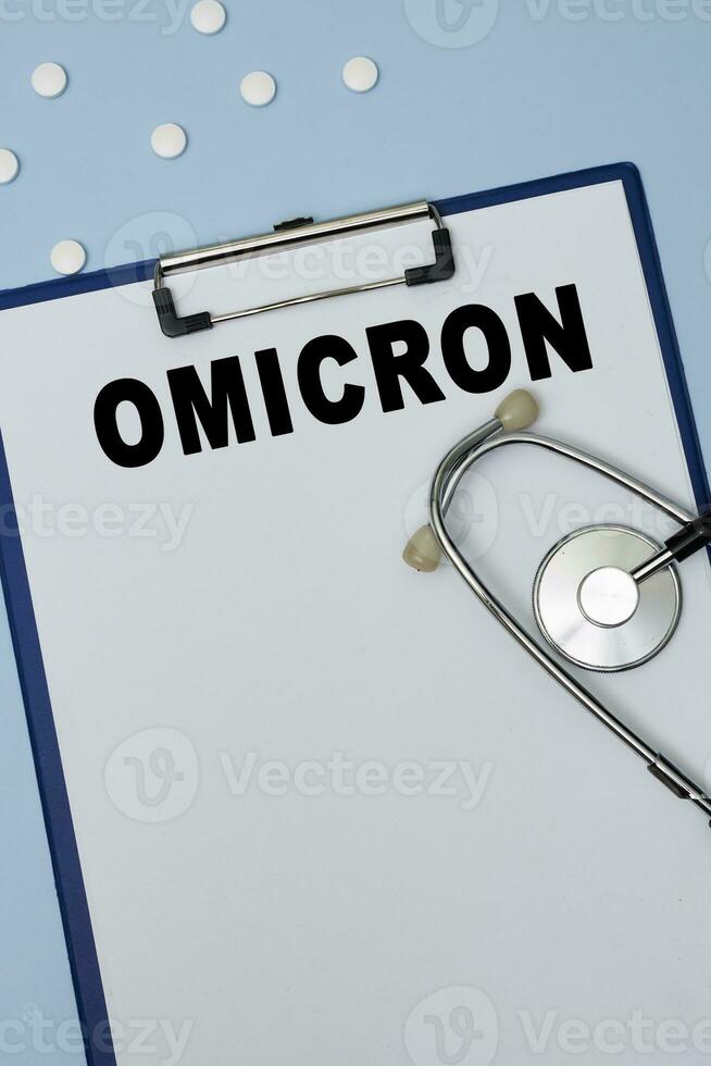 A clipboard with Covid Omicron variant text photo