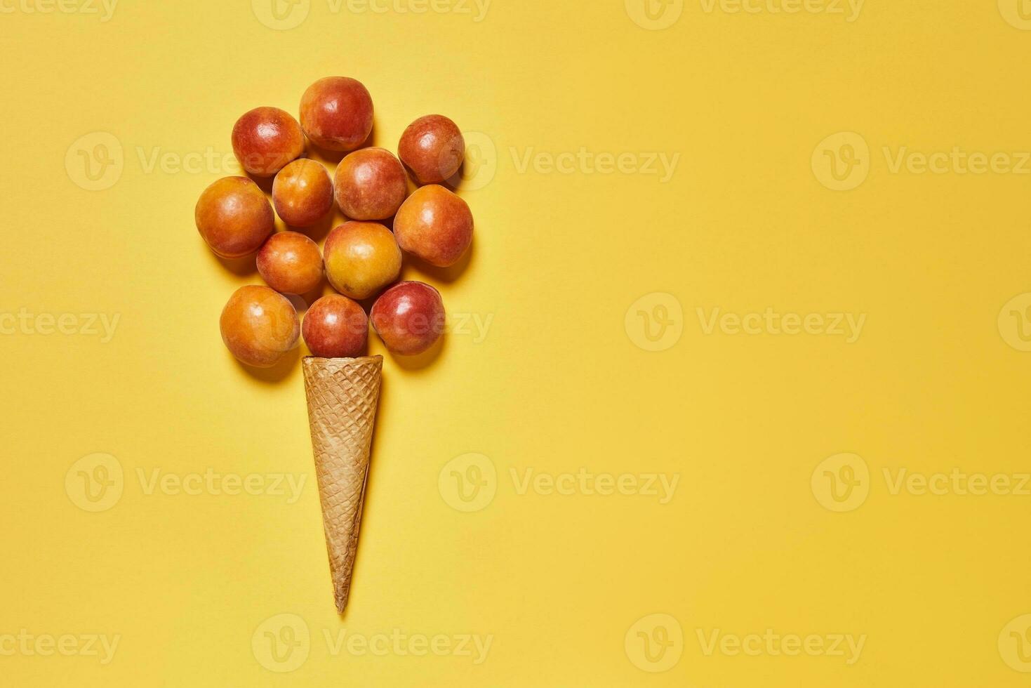 Peaches on waffle cone photo