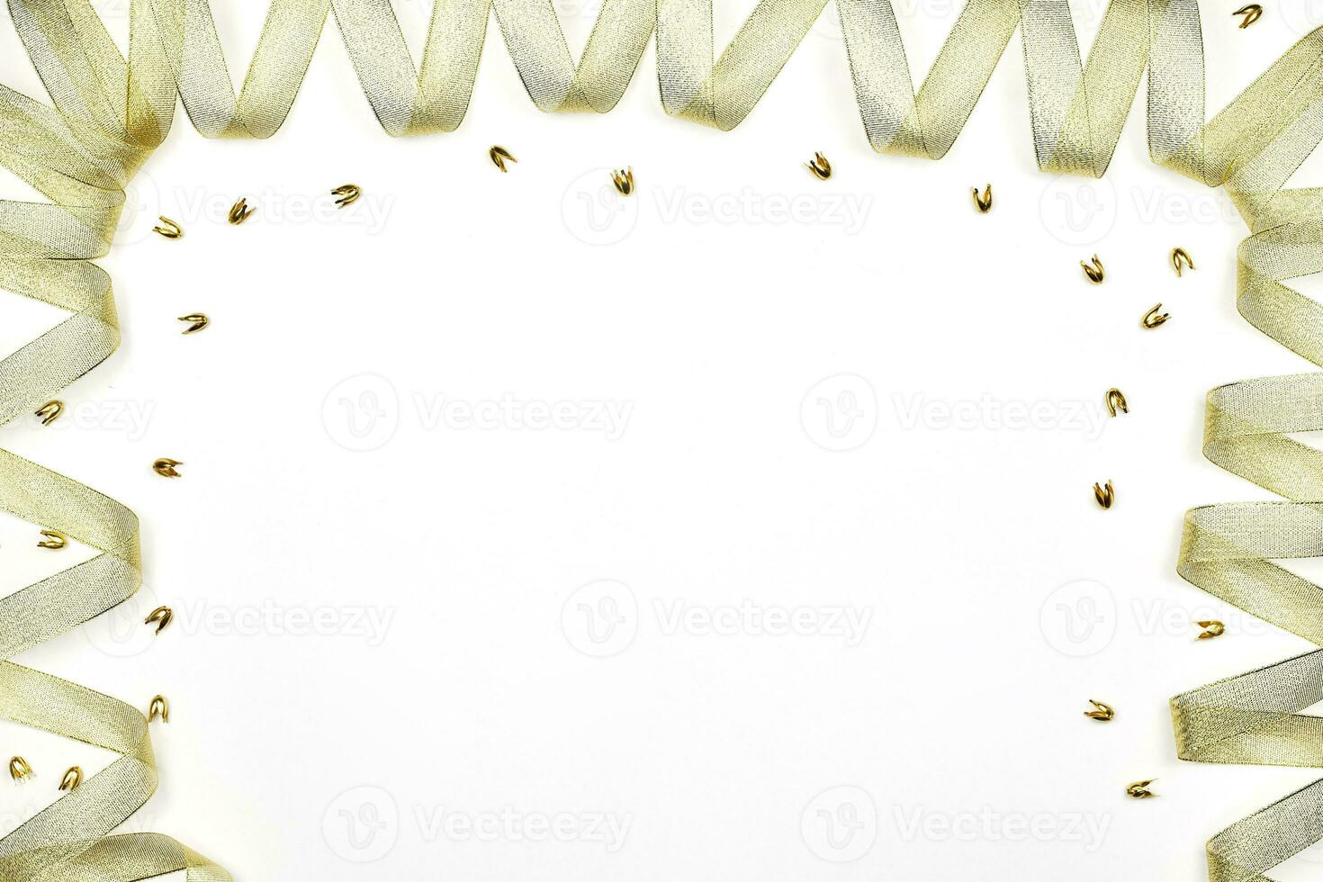 Golden Christmas decorations on white photo