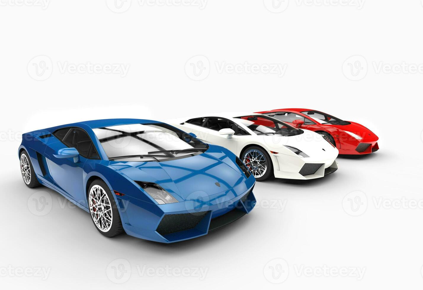 Row Of Super Cars - Blue White and Red photo