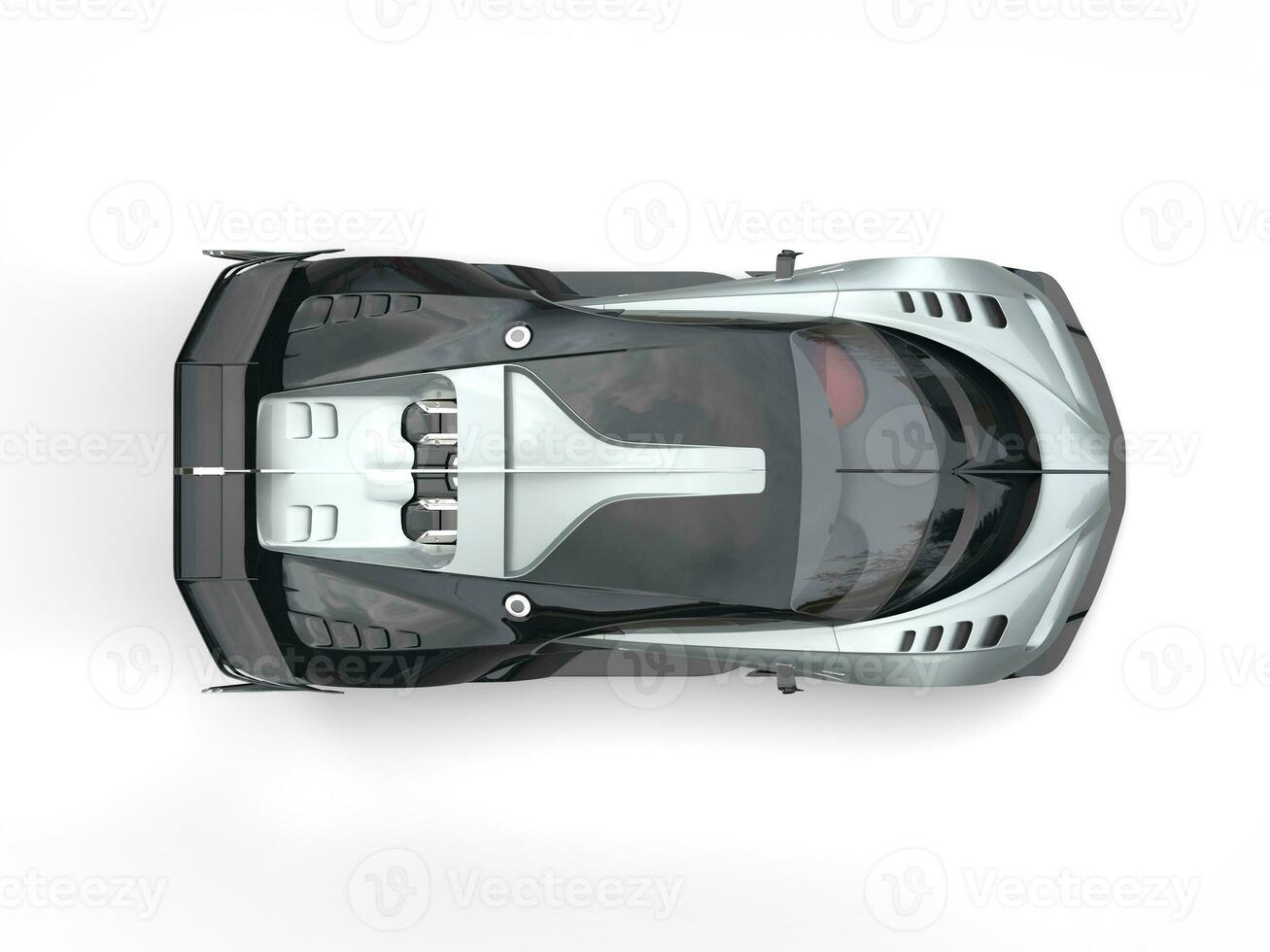 Silver sports supercar - top down view - 3D Illustration photo