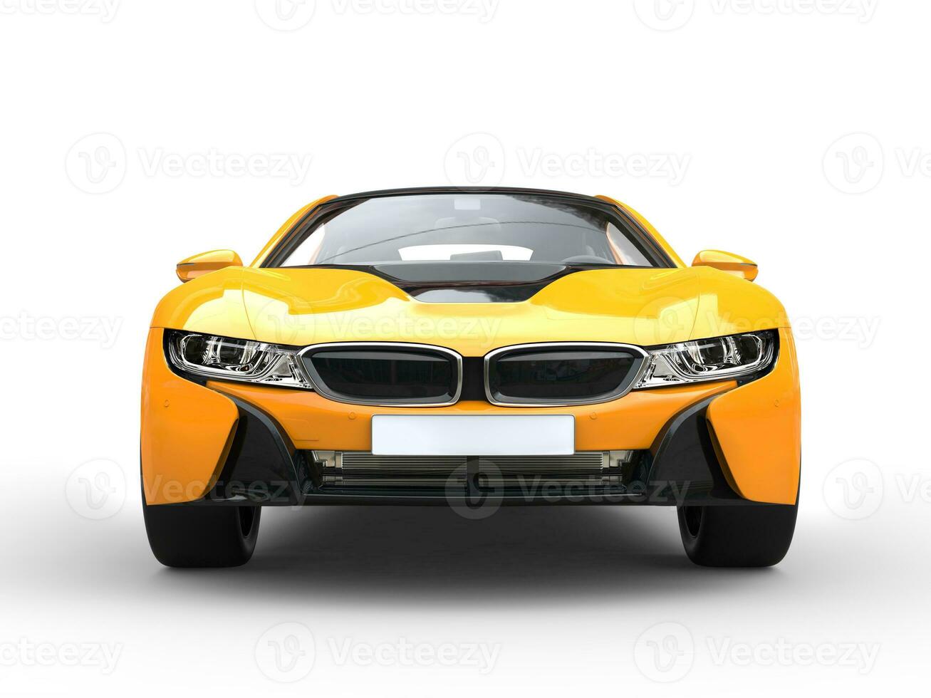 Futuristic yellow sports car - front closeup shot. photo