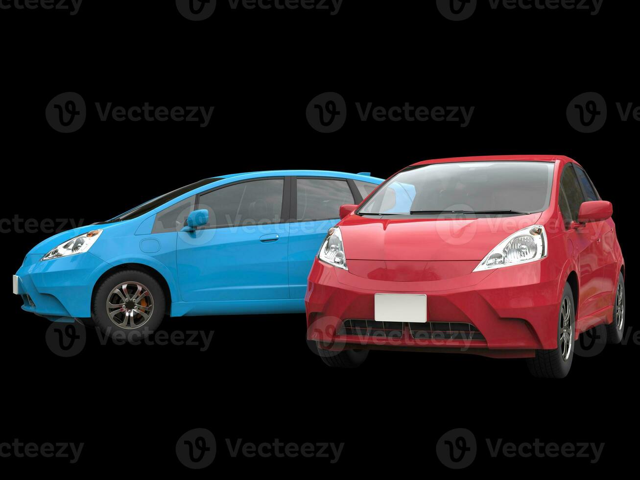 Blue and red modern compact cars photo