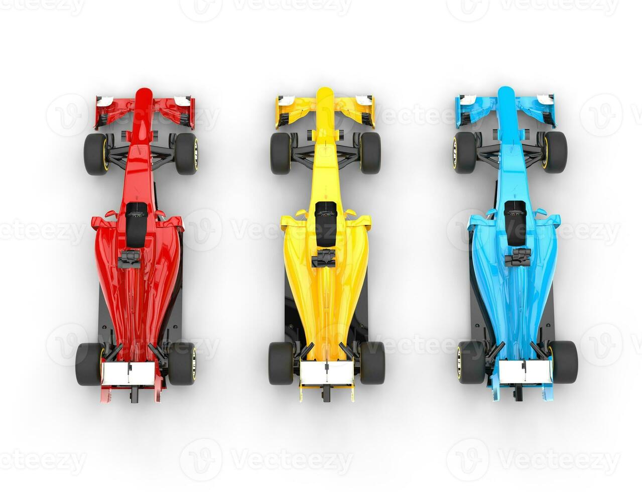 Formula one cars - primary colors - top view - isolated on white background. photo