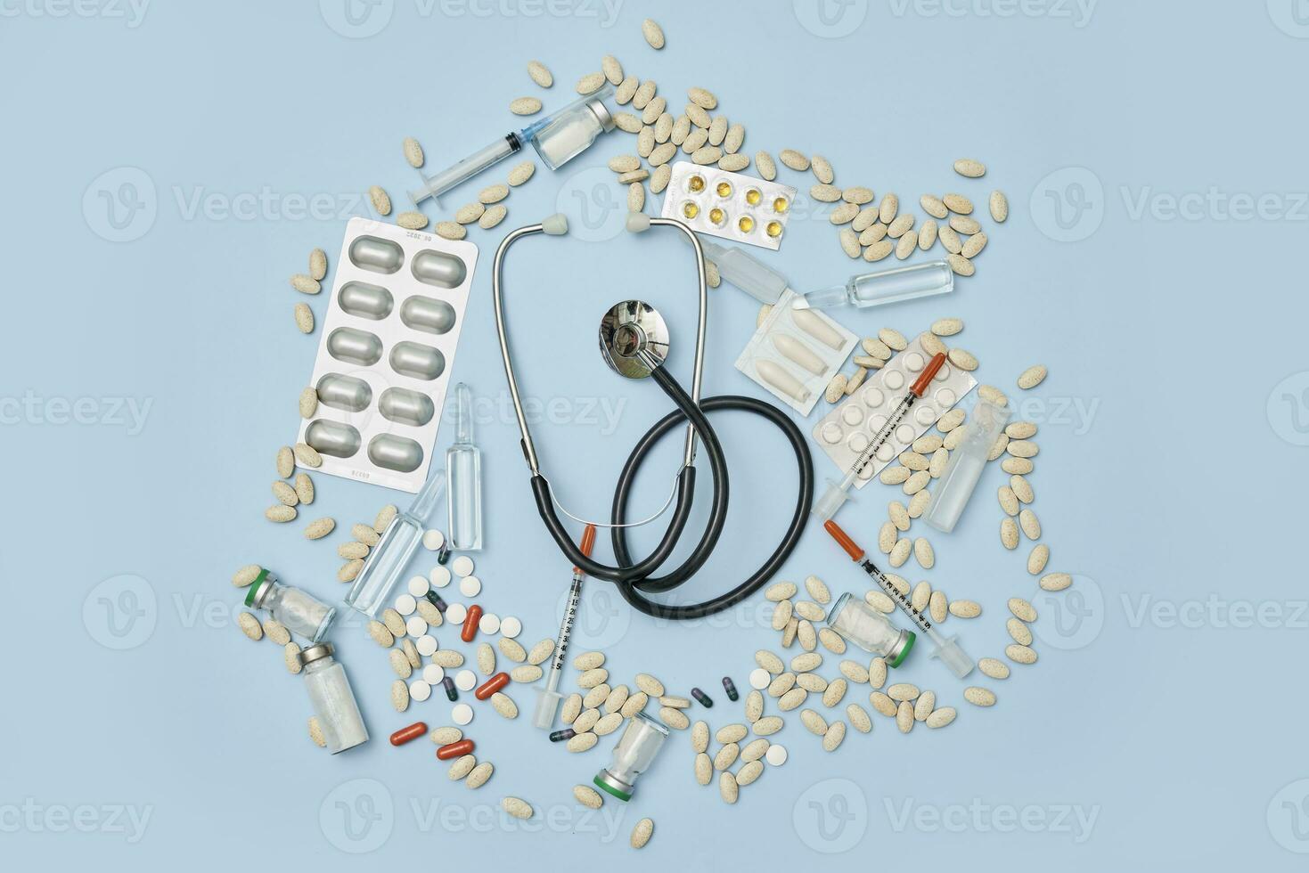 Medical background with medical supplies photo