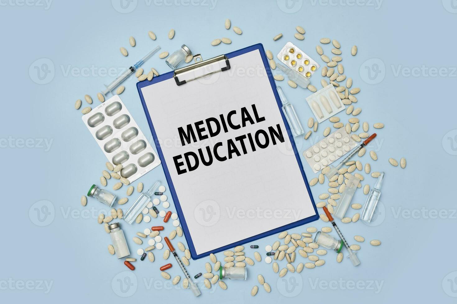 Medical background with medical supplies photo