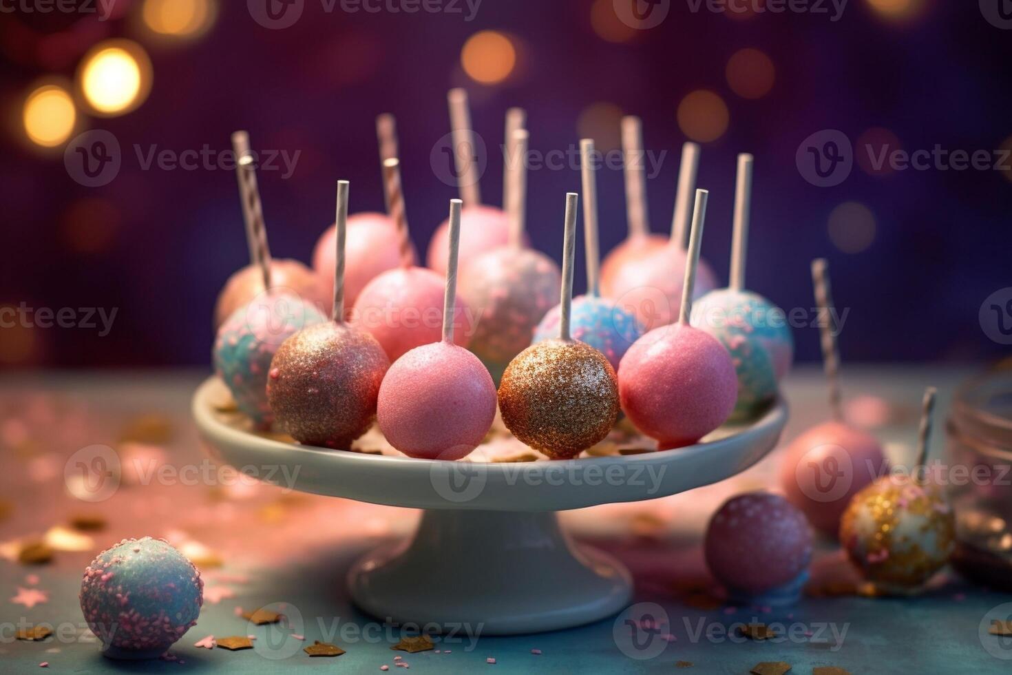 Cake pops on a dark and green background, Generative AI 31177254 Stock