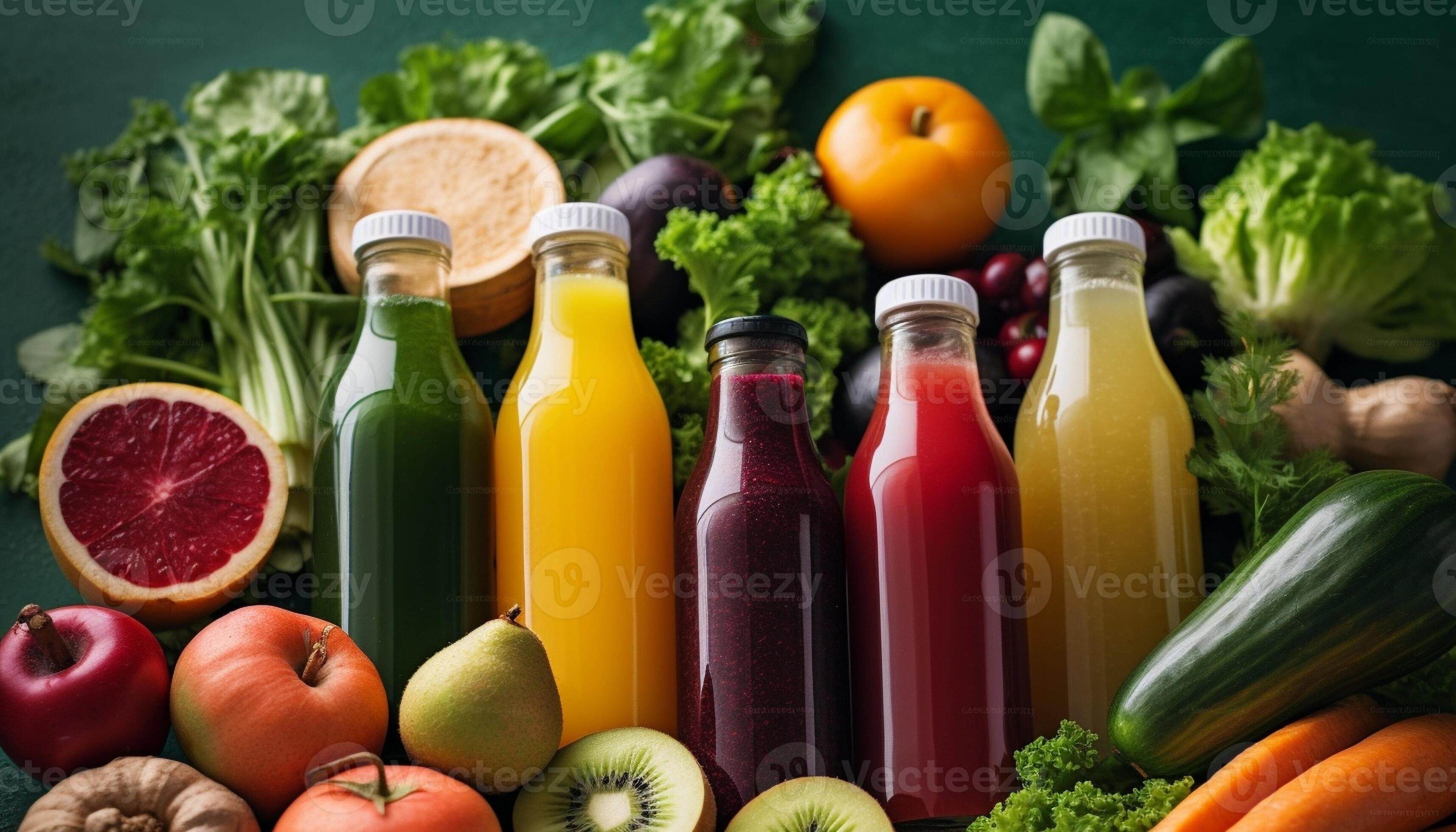Freshly squeezed vegetable juices, Generative AI 31178155 Stock Photo