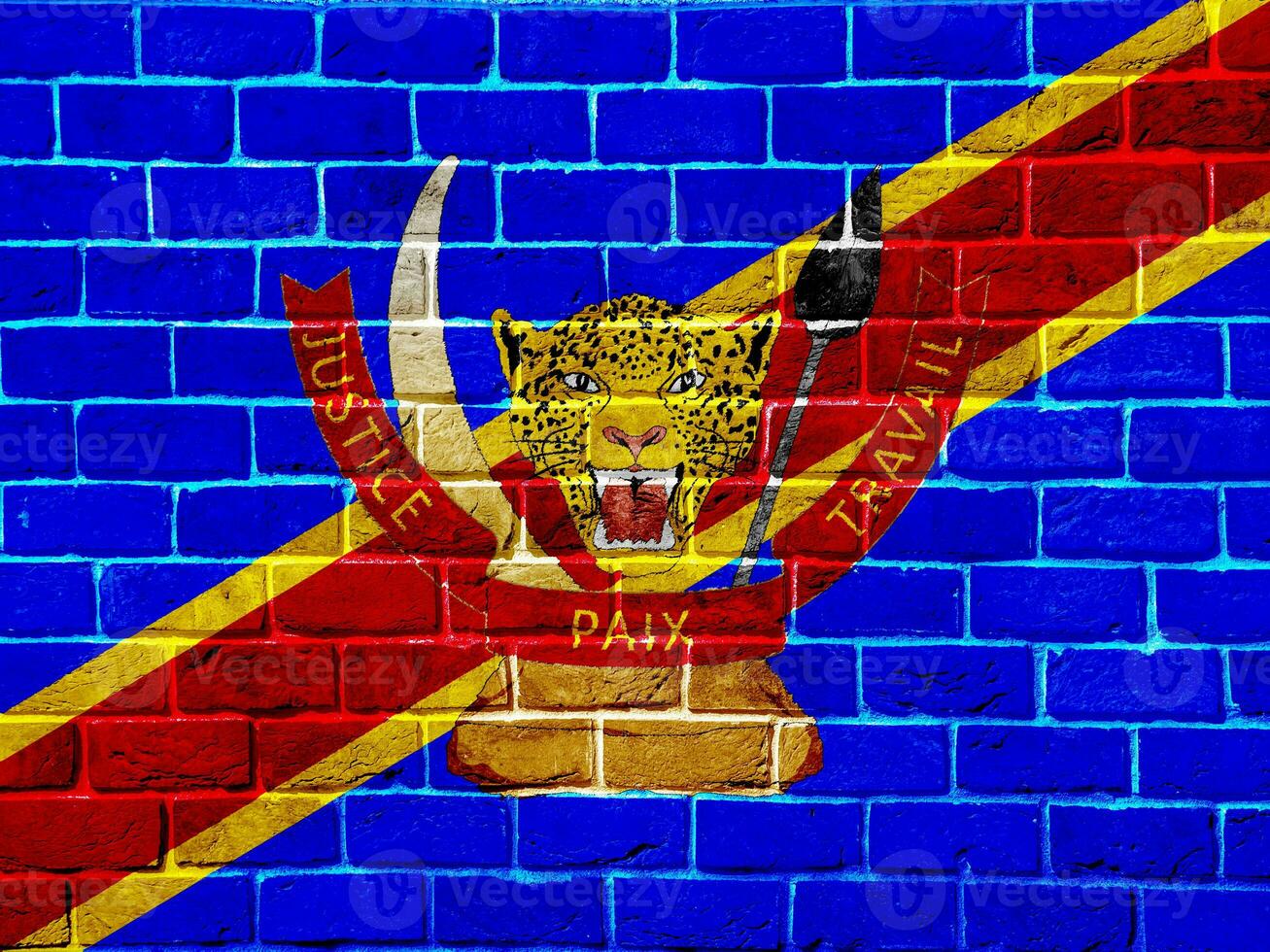 Flag and coat of arms of Democratic Republic of the Congo on a textured background. Concept collage. photo