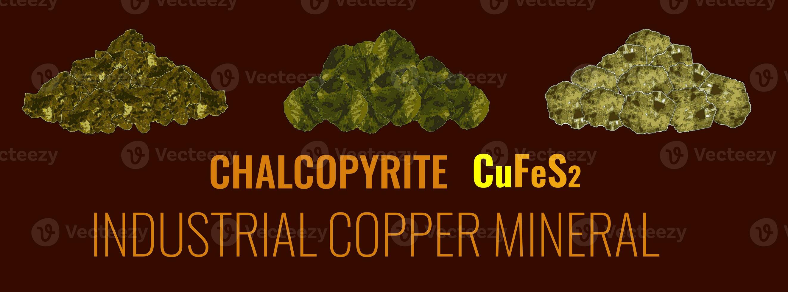 Chalcopyrite illustration set. INDUSTRIAL COPPER MINERALS. Strategic minerals. photo