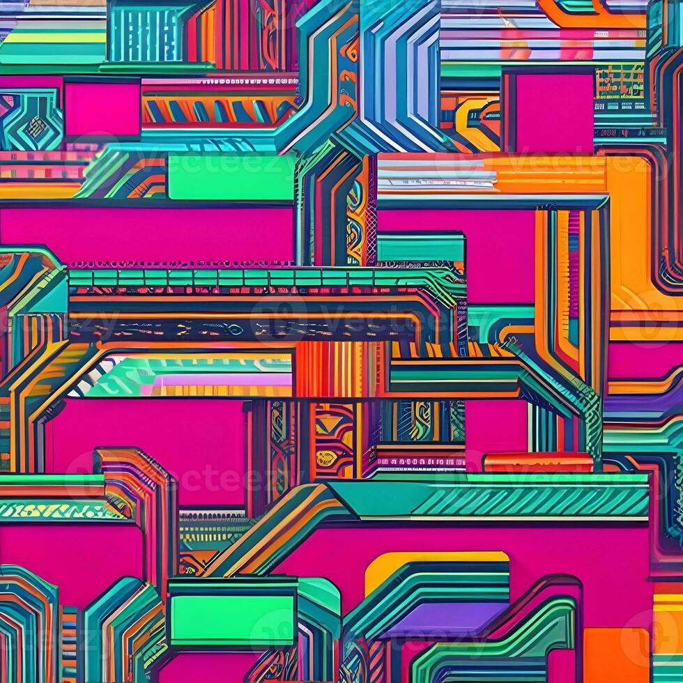 Abstract background in cyberpunk style. Geometric pattern in modern style. The image was created using generative AI. photo