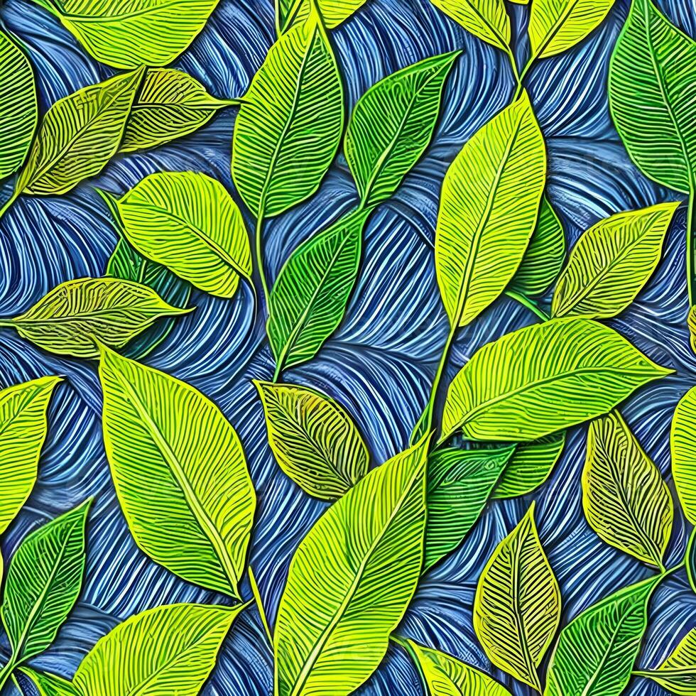 Background of green plantain leaves. Background texture pattern. The image was created using generative AI. photo