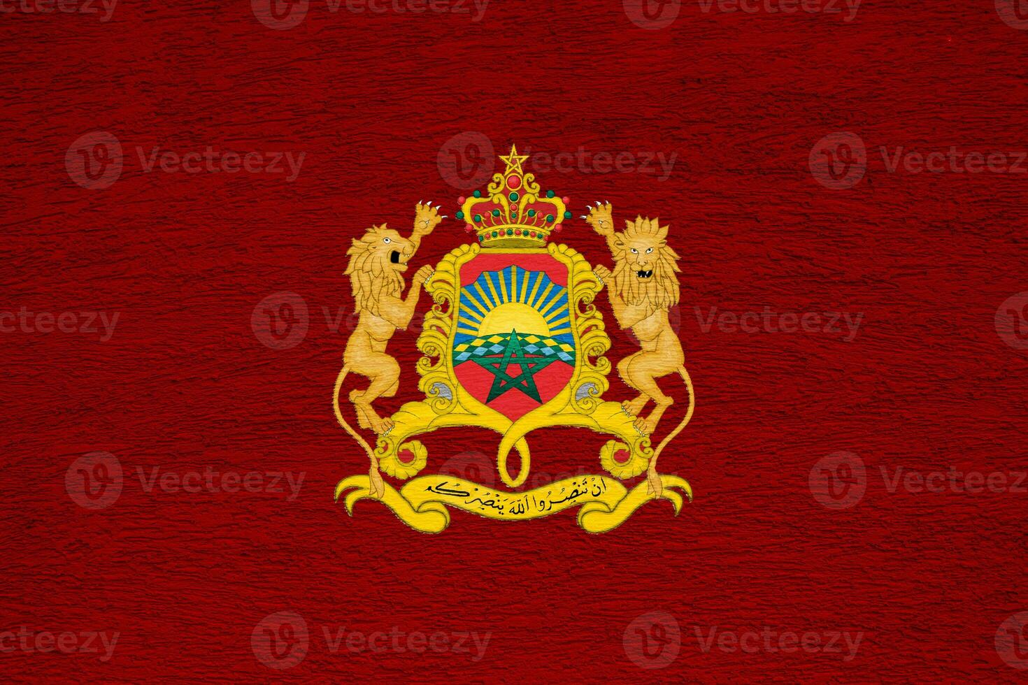 Flag and coat of arms of Kingdom of Morocco on a textured background. Concept collage. photo