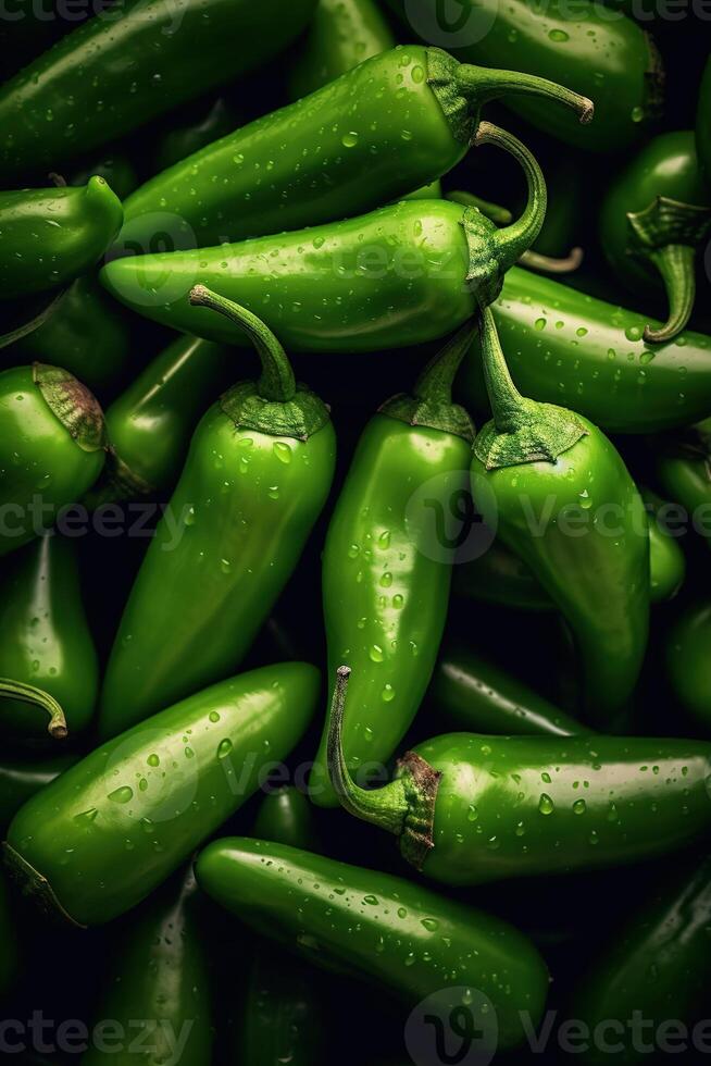 realista foto de un manojo de jalapeño. parte superior ver vegetales escenario. ai generado