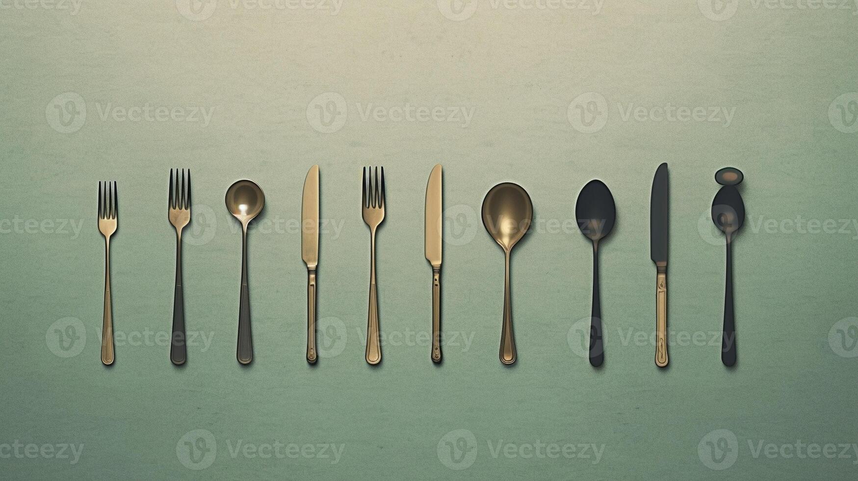spoons knives and forks in a line, Generative AI 31182610 Stock Photo