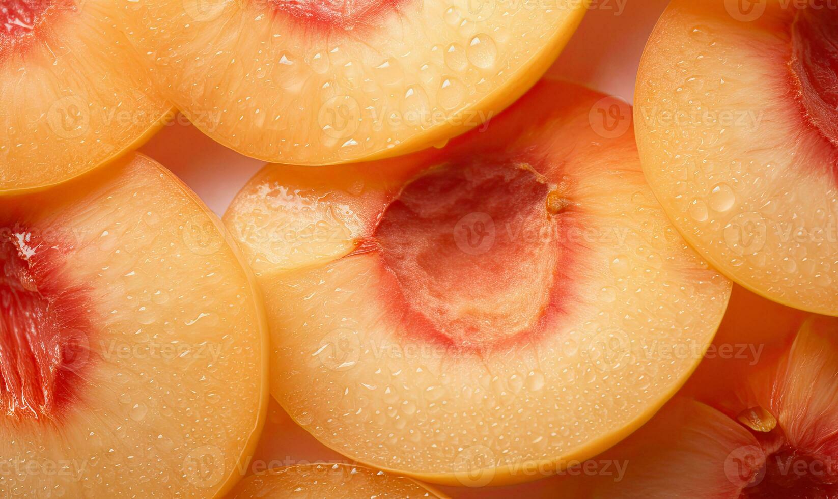 Close-up of a juicy peach slice. Created by AI tools photo