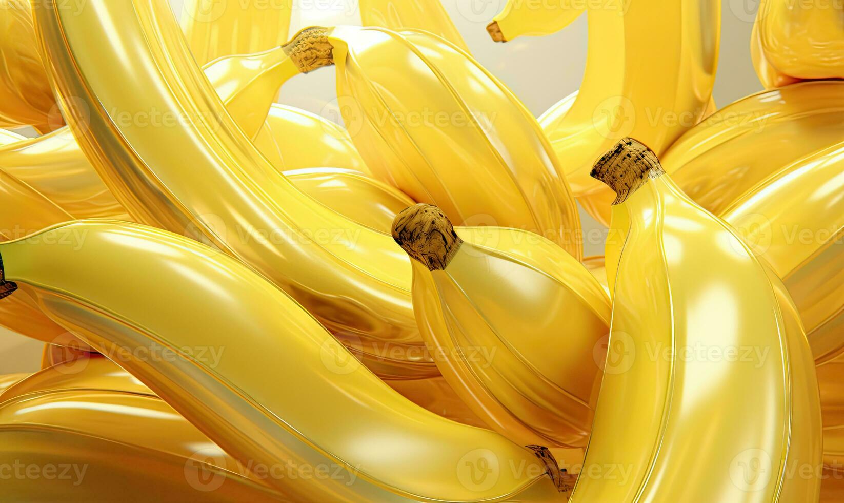 Ripe bunch bananas with glistening droplets on a vibrant yellow backdrop. Created by AI photo