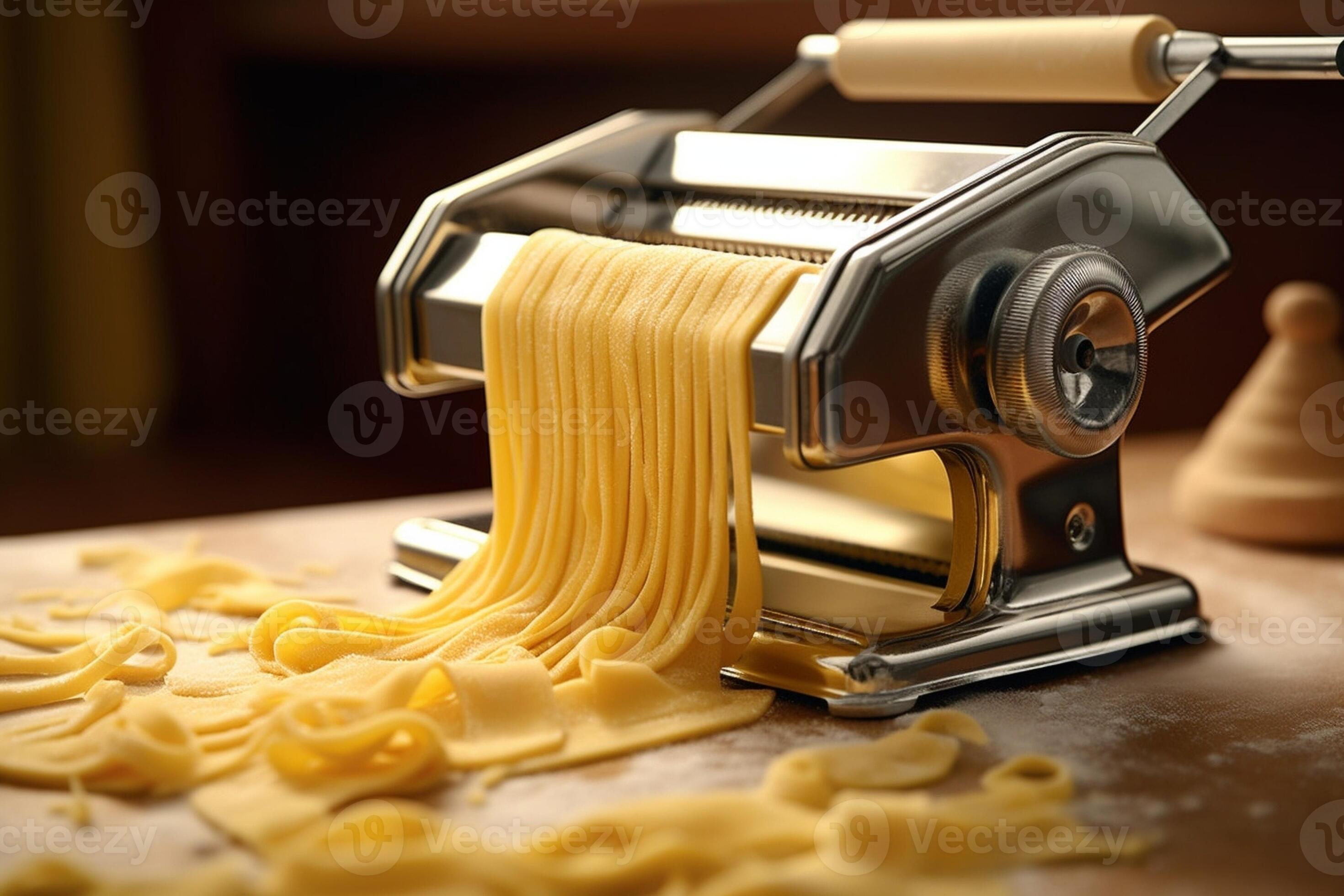 tagliatelle pasta made by hand using pasta maker, Generative AI