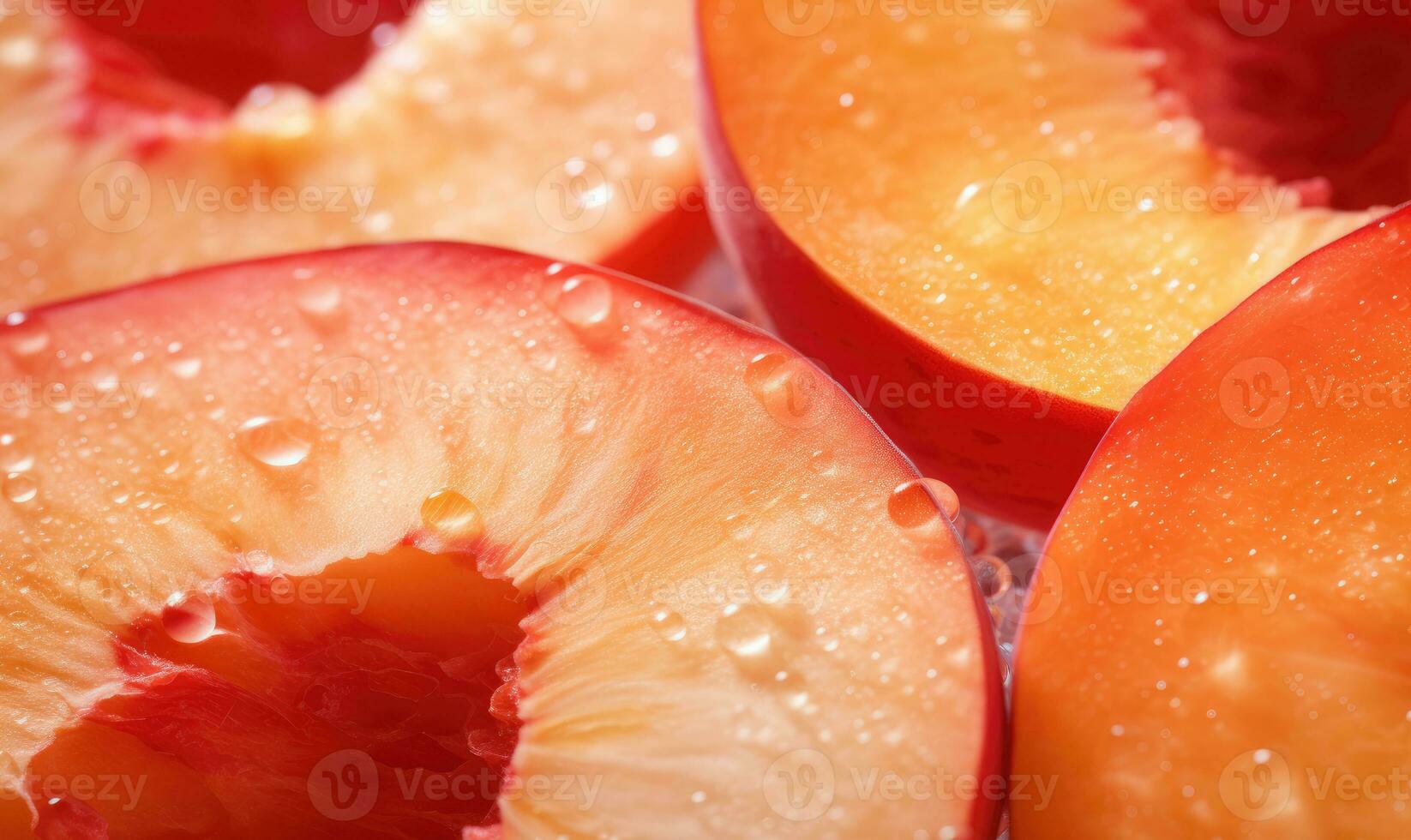 Close-up of a juicy peach slice. Created by AI tools photo