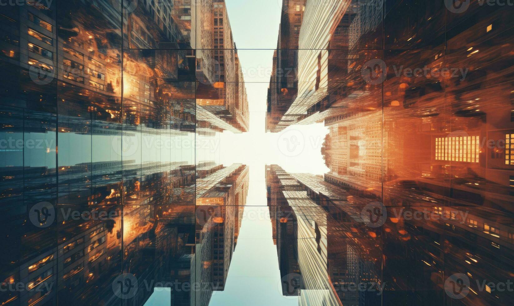 Mesmerizing patterns of city buildings. Kaleidoscopic view of skyscrapers. Created by AI photo