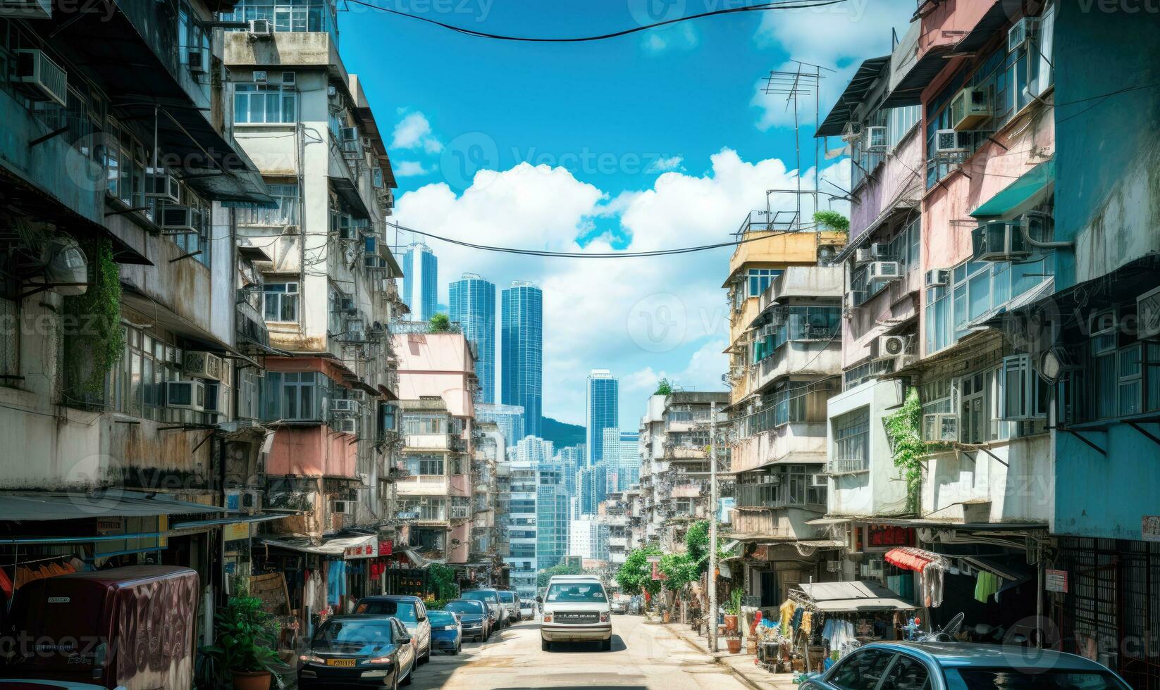 Daytime cityscape of Kowloon district. Created by AI photo