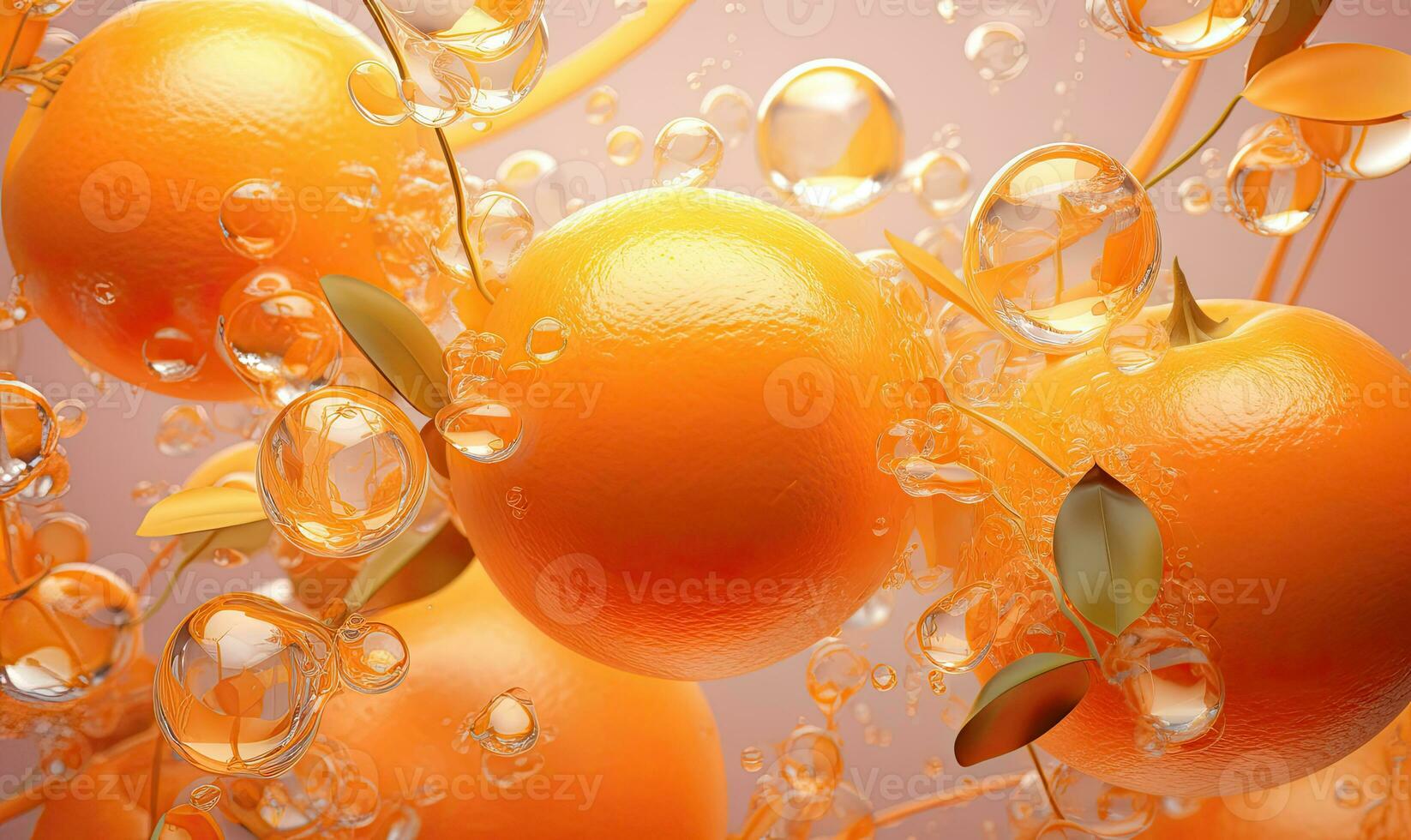 translúcido naranja rebanada con agua burbujas creado por ai foto