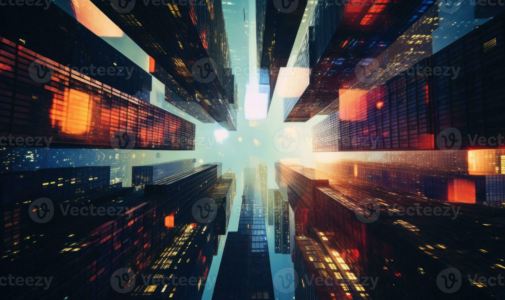 Kaleidoscopic view of skyscrapers, blending urban architecture with artistic flair. Created by AI photo