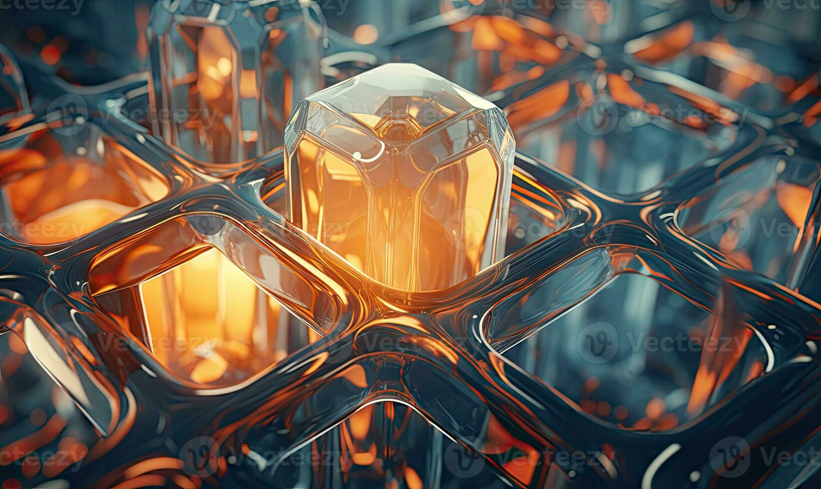 Close-up of a glass morphism effect with a soft glow. Created with generative AI tools photo