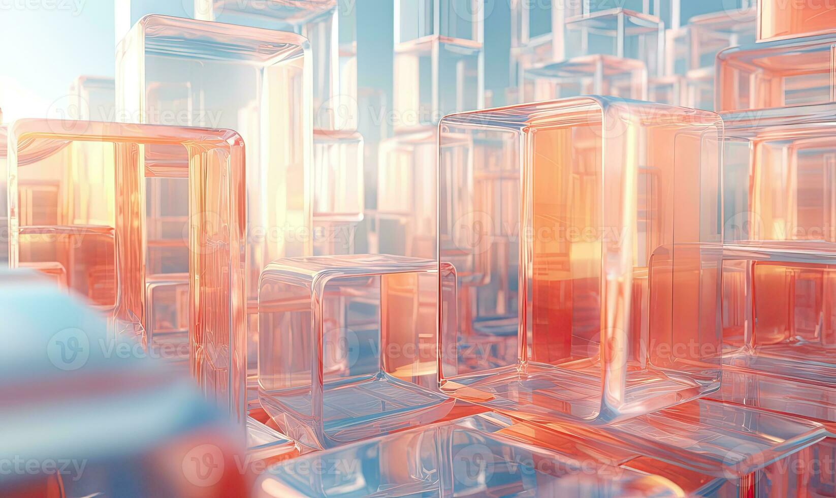Futuristic glass cube structures depicting. Glassmorphism abstract design. Created by AI photo