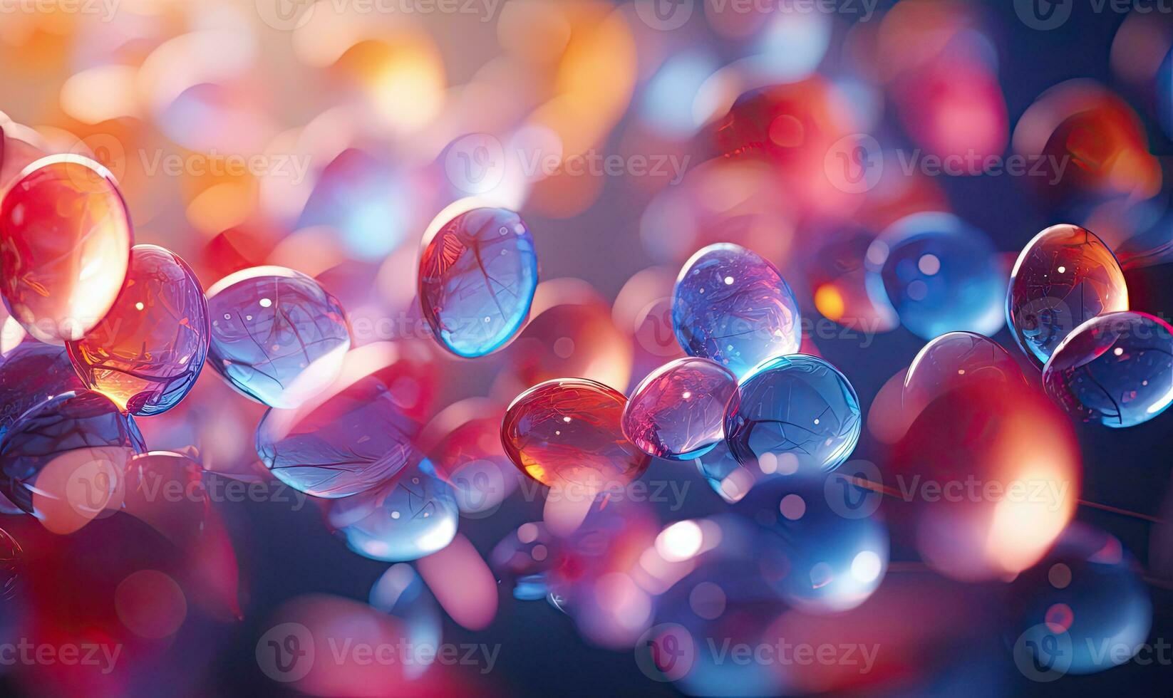 Vibrant close-up composition of colorful glass bubbles. Created by AI photo