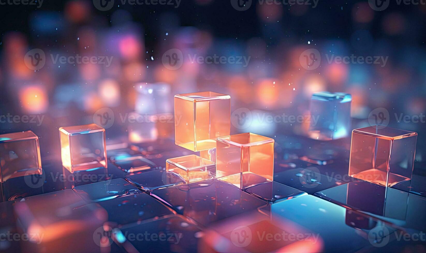 Abstract with vibrant illuminated cubes and glowing glass elements. Created by AI photo