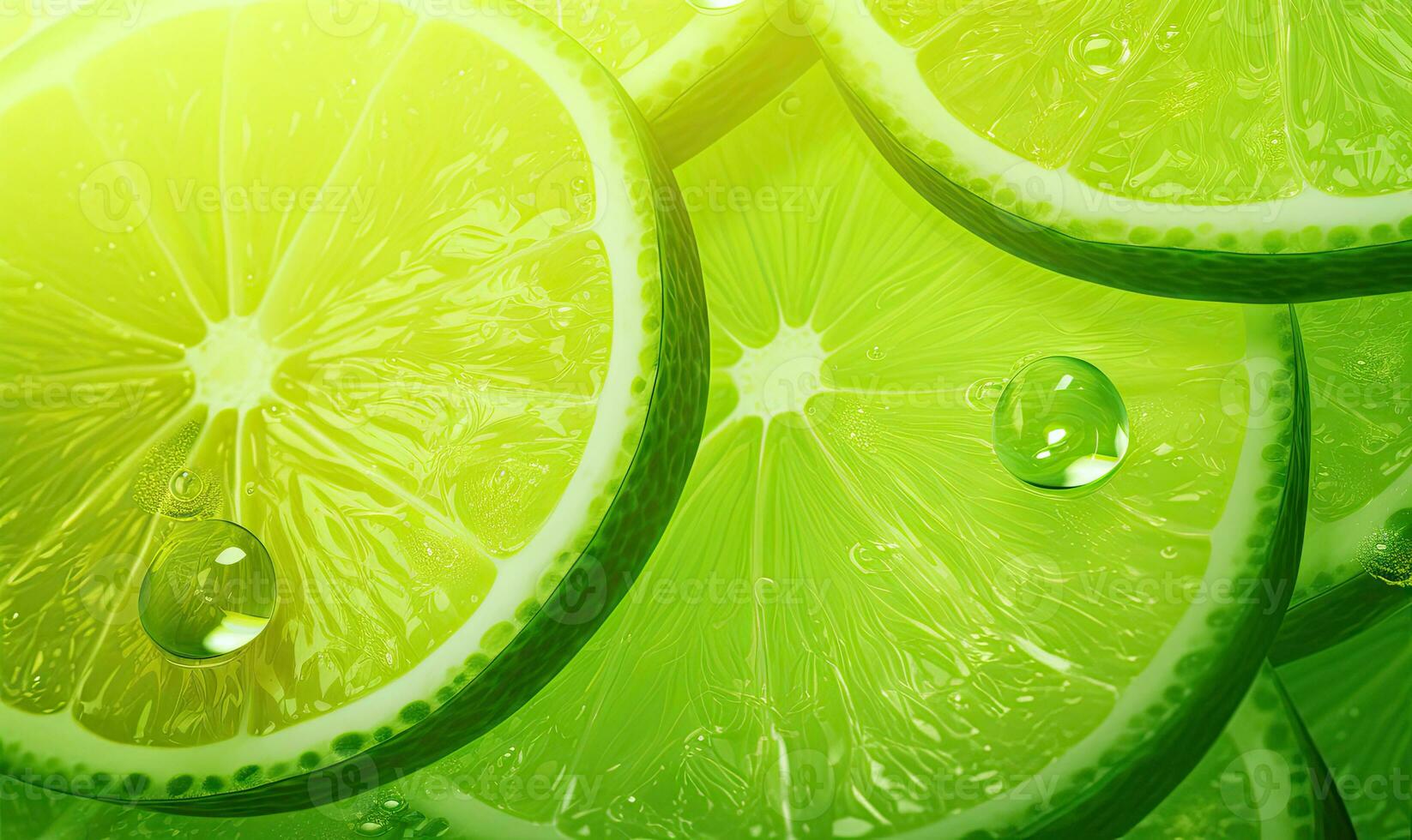 Close-up of dewy lime slices background. Created by AI photo