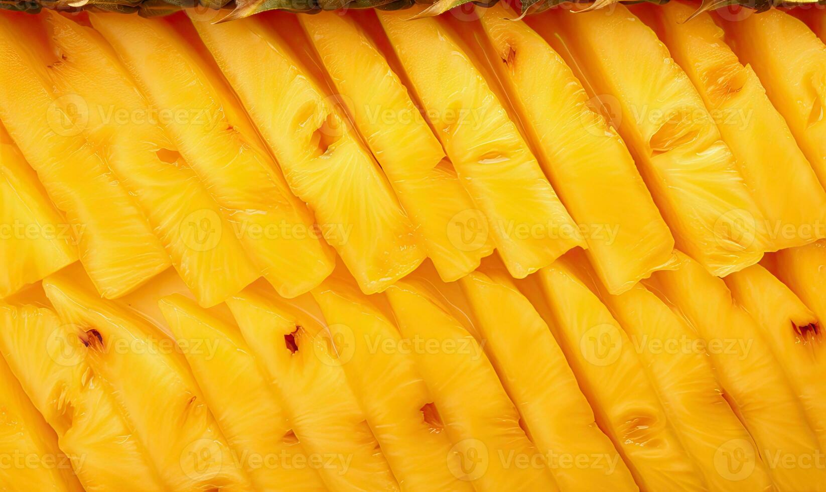 Close-up of golden juicy pineapple slices. Created by AI photo
