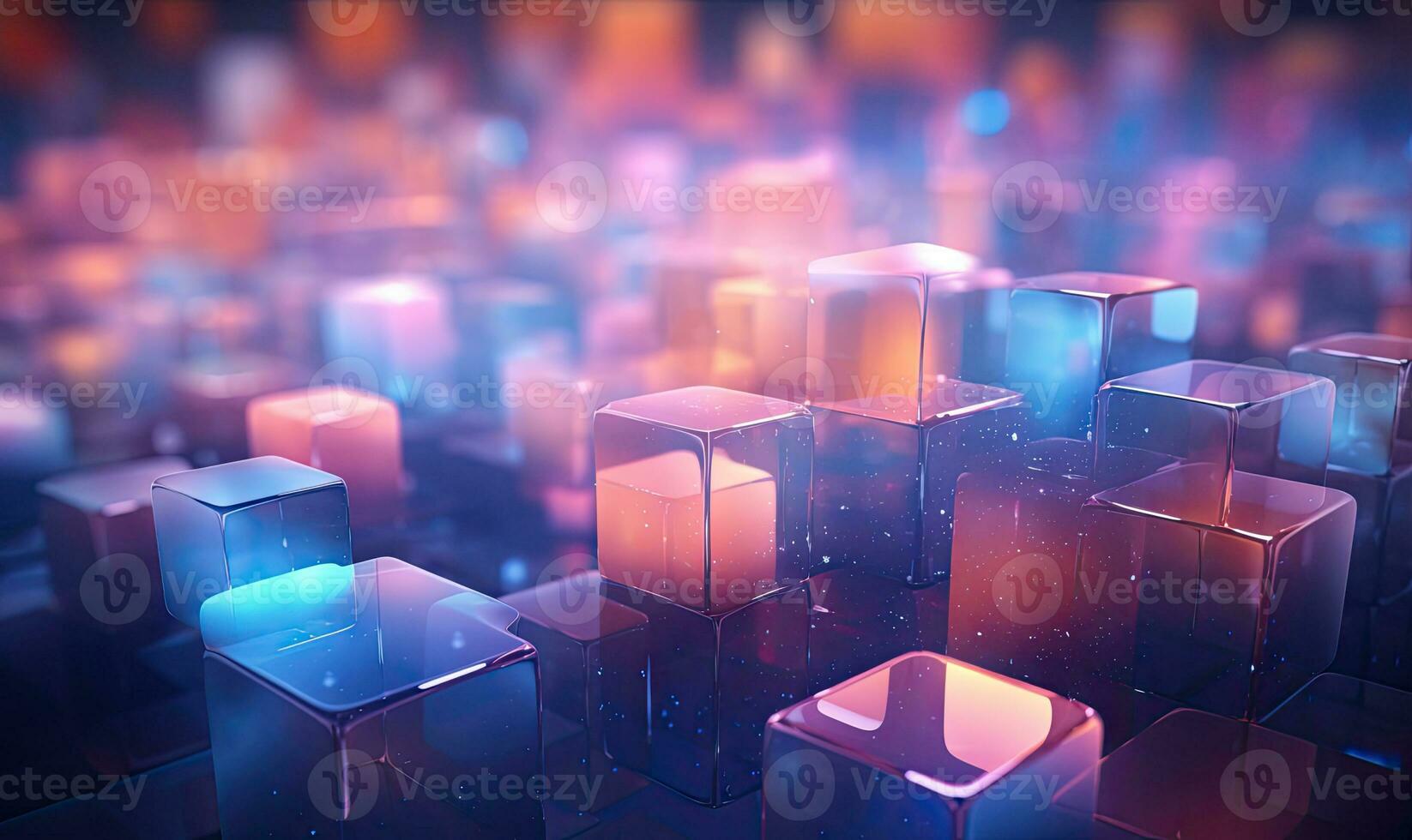Abstract with vibrant illuminated cubes and glowing glass elements. Created by AI photo