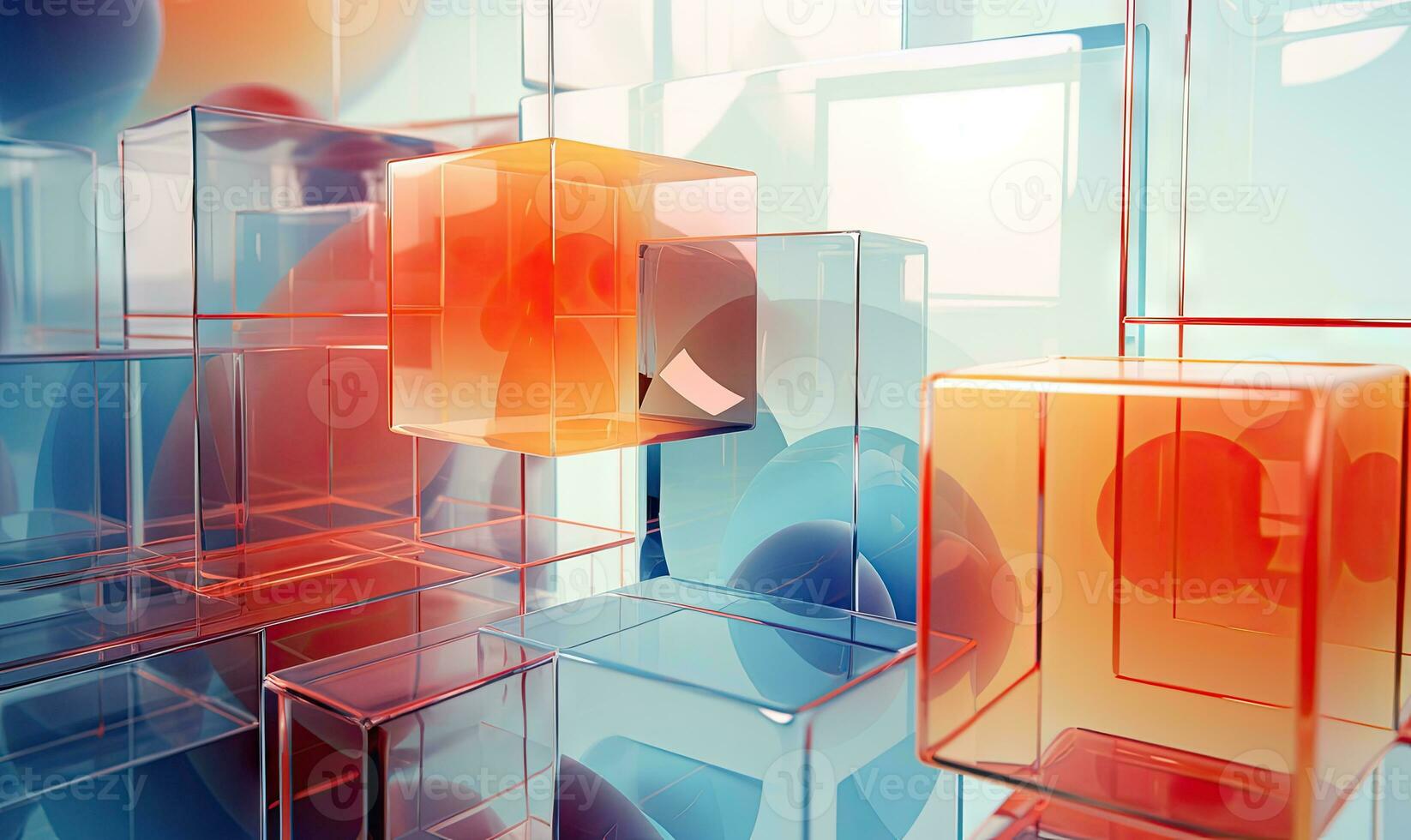 Glassmorphism radiant glass cubes wallpaper. Created by AI photo