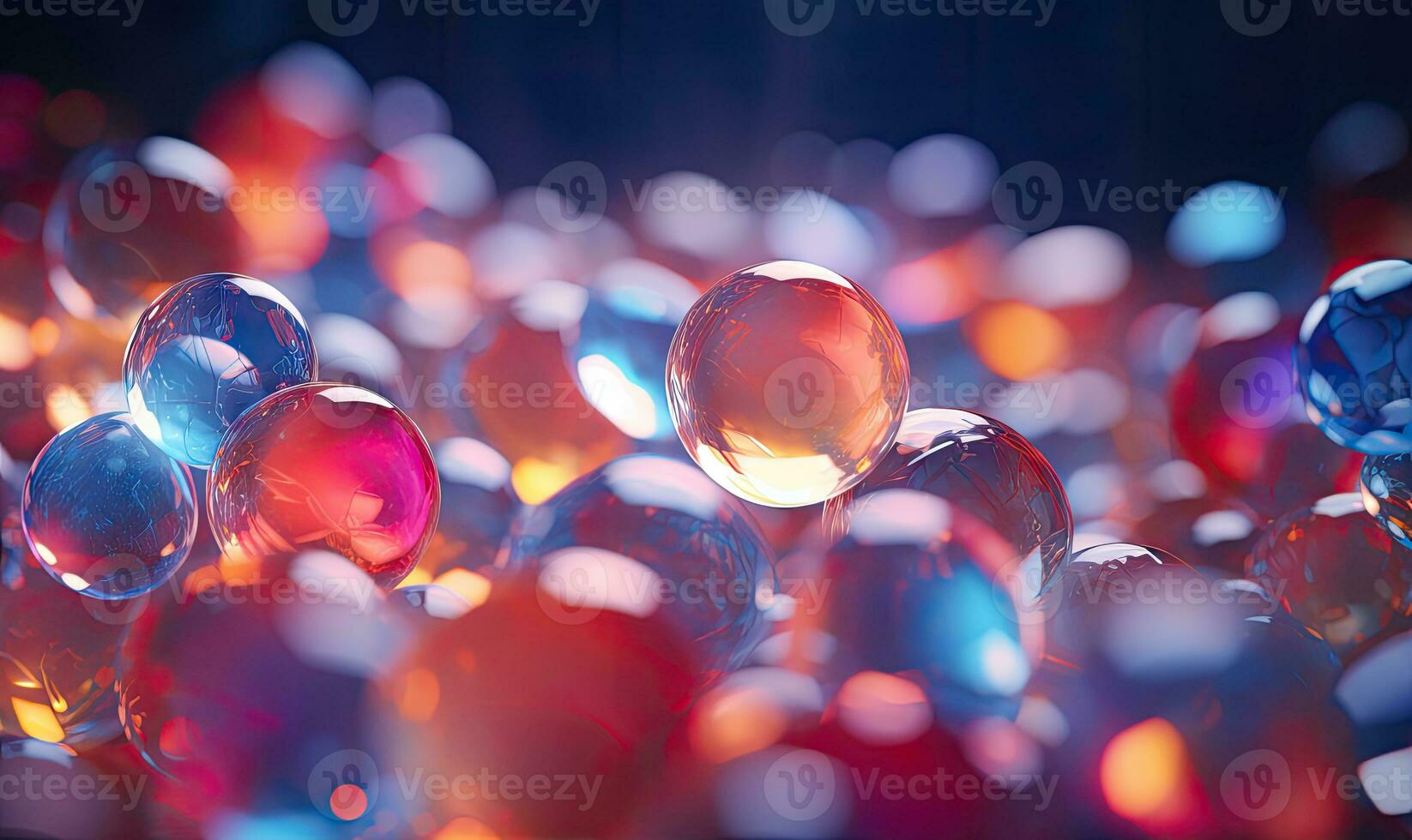 Vibrant close-up composition of colorful glass bubbles. Created by AI photo