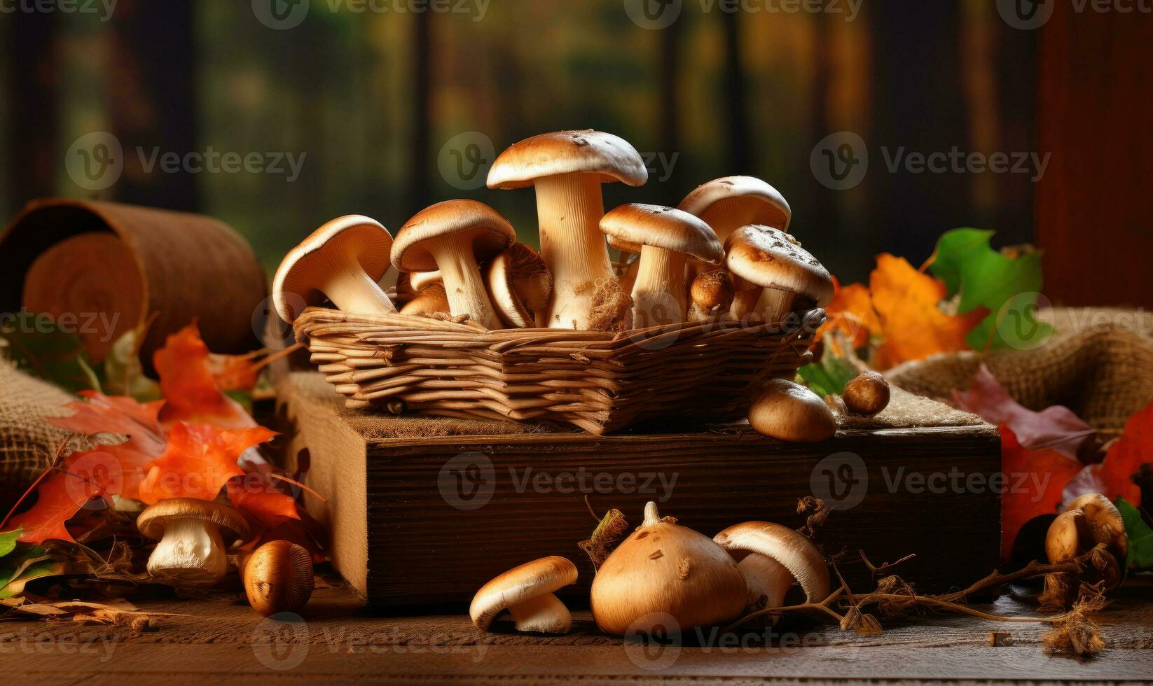 Close-up of assorted mushrooms. Created by AI photo