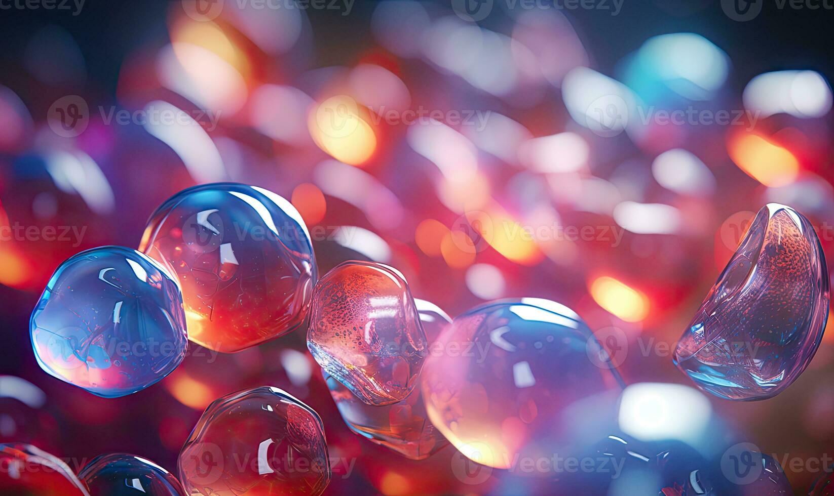 Vibrant close-up composition of colorful glass bubbles. Created by AI photo