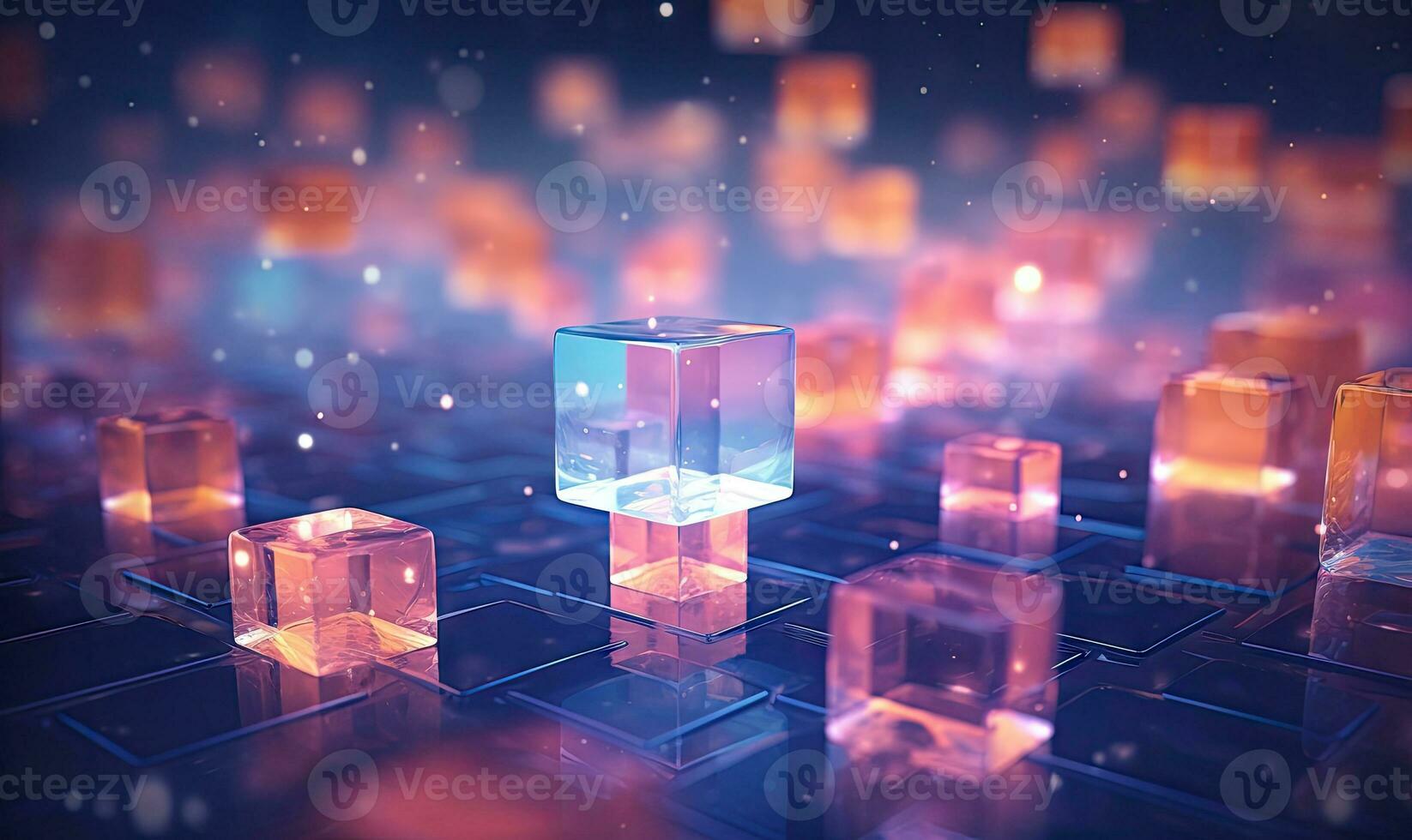 Abstract with vibrant illuminated cubes and glowing glass elements. Created by AI photo