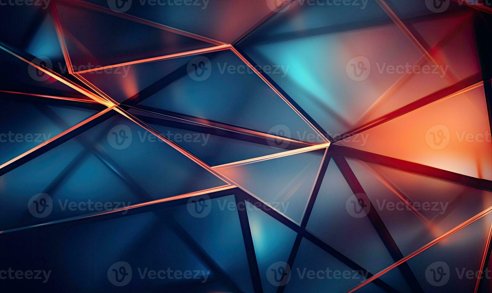 Vibrant abstract background with blue and orange triangles. Created by AI photo