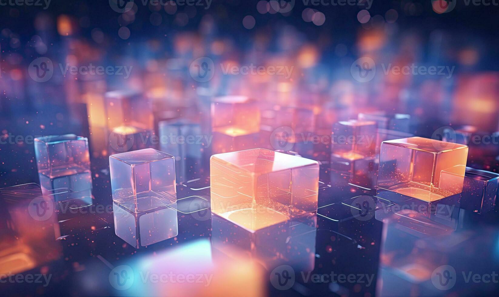 Abstract with vibrant illuminated cubes and glowing glass elements. Created by AI photo
