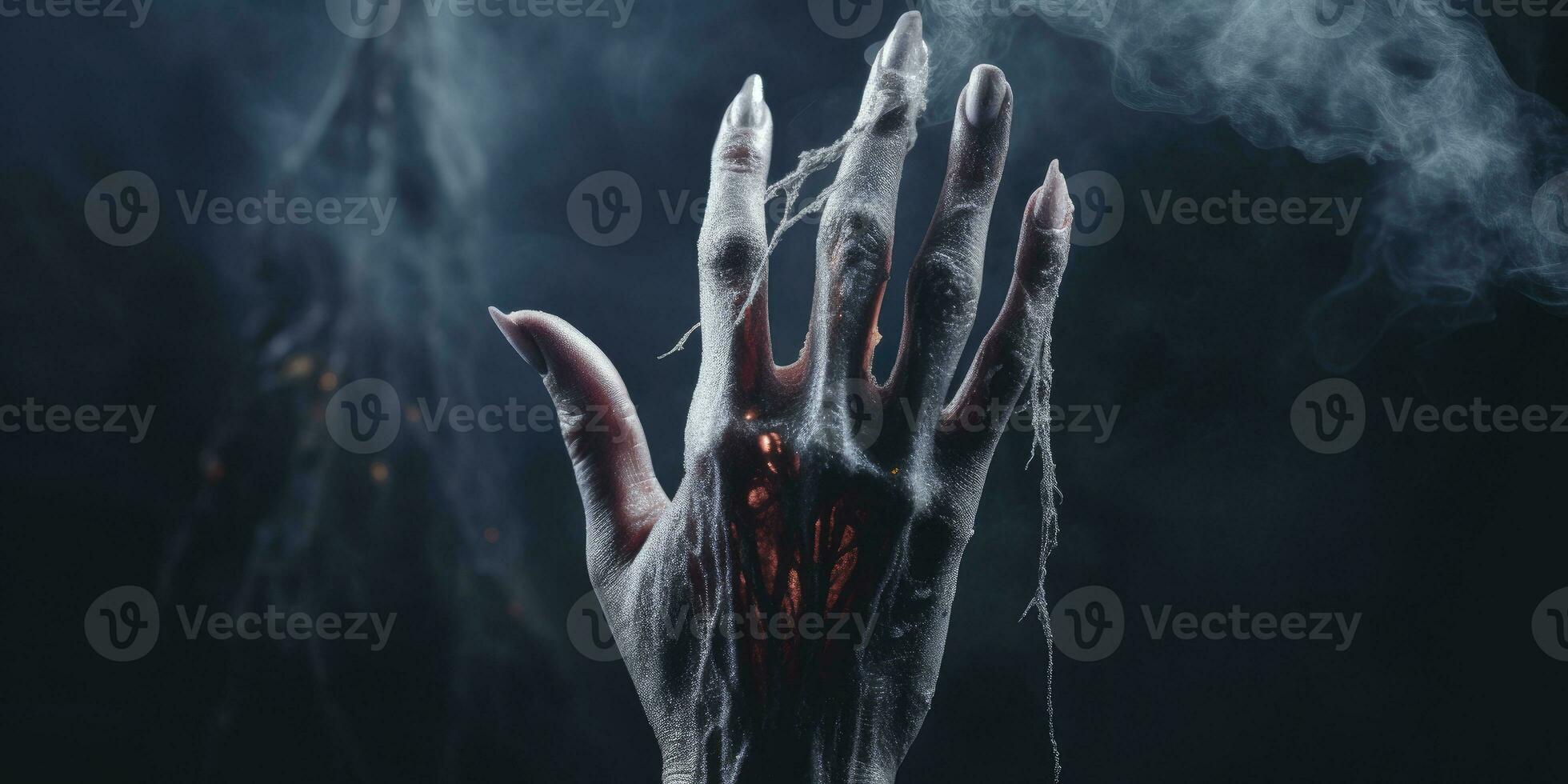 Decaying vampire hand, withered by daylight Created by AI photo